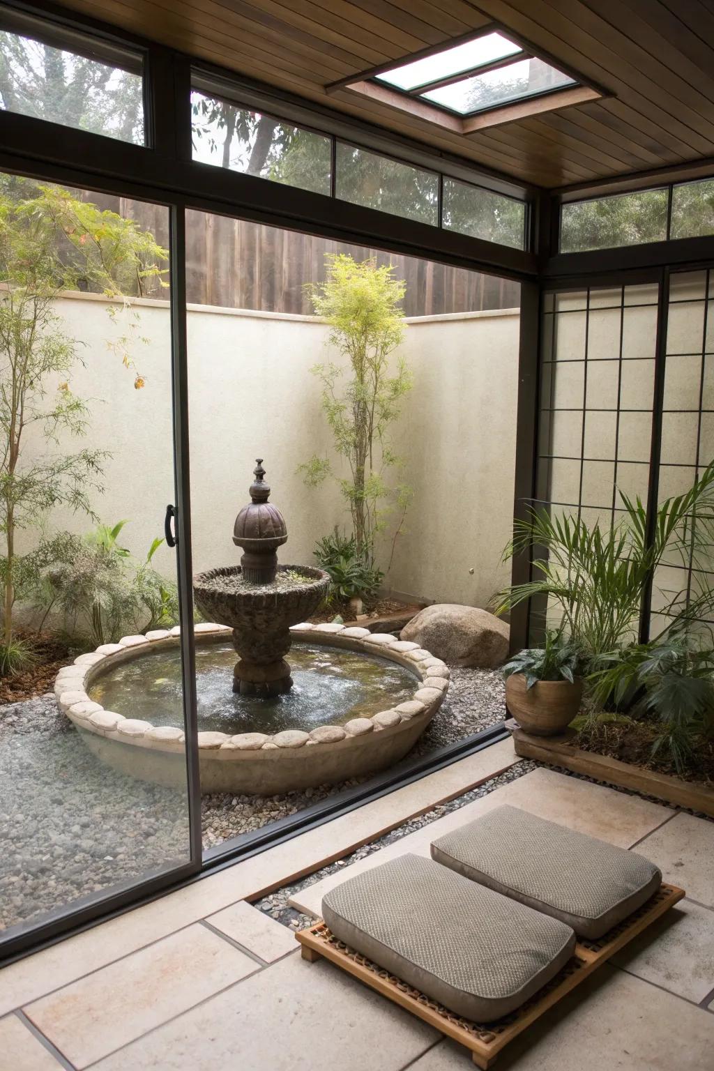 Find your peace in a Zen retreat with calming elements.