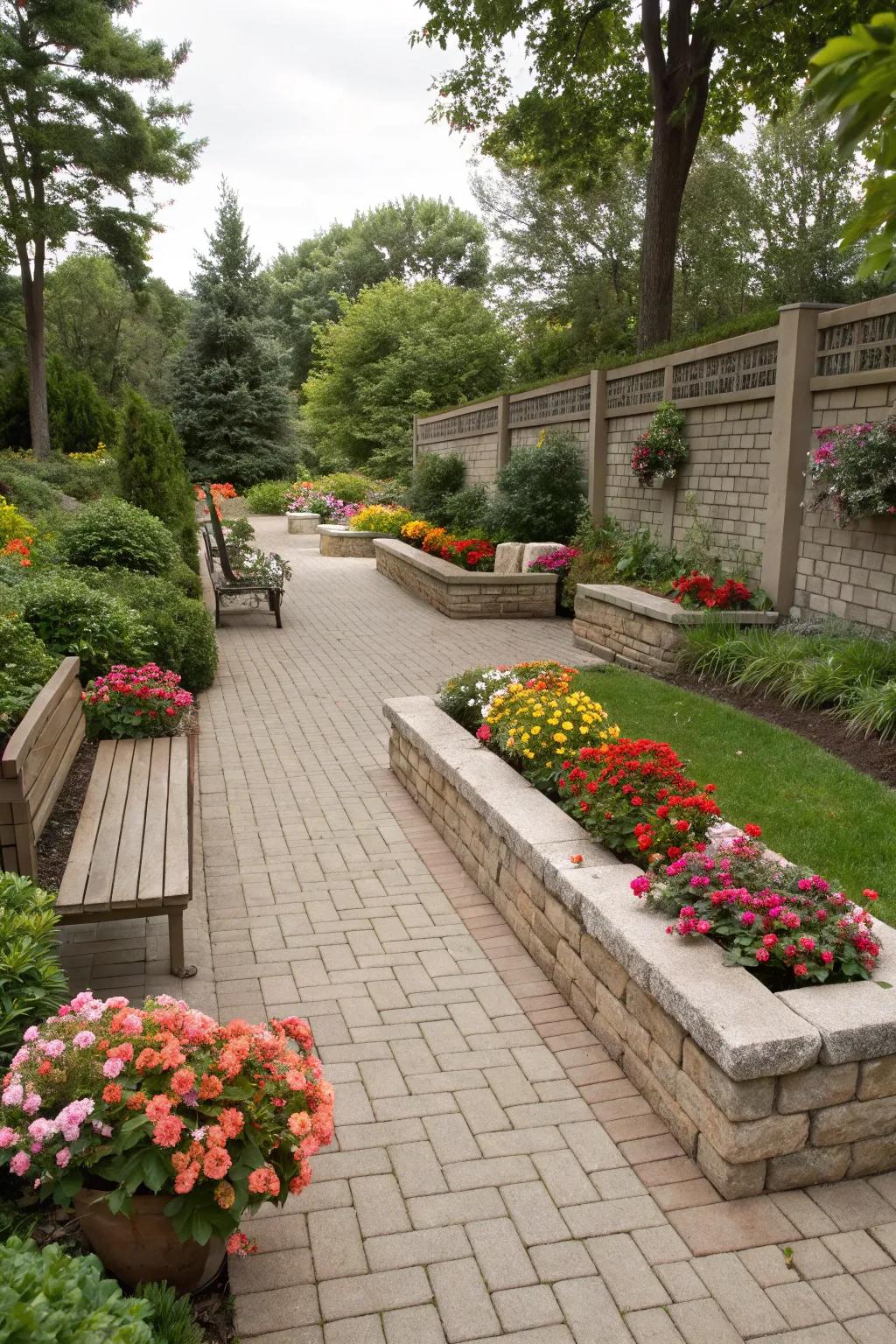 Combine function and beauty with paver benches.