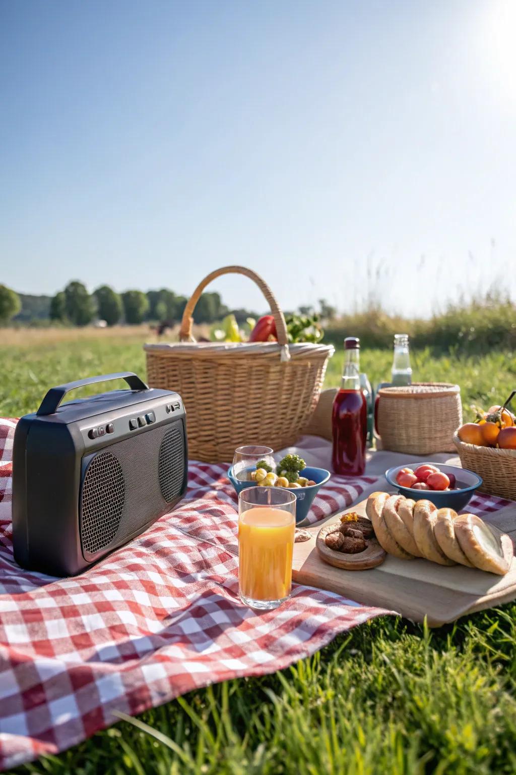 Music adds a delightful ambiance to your picnic setting.