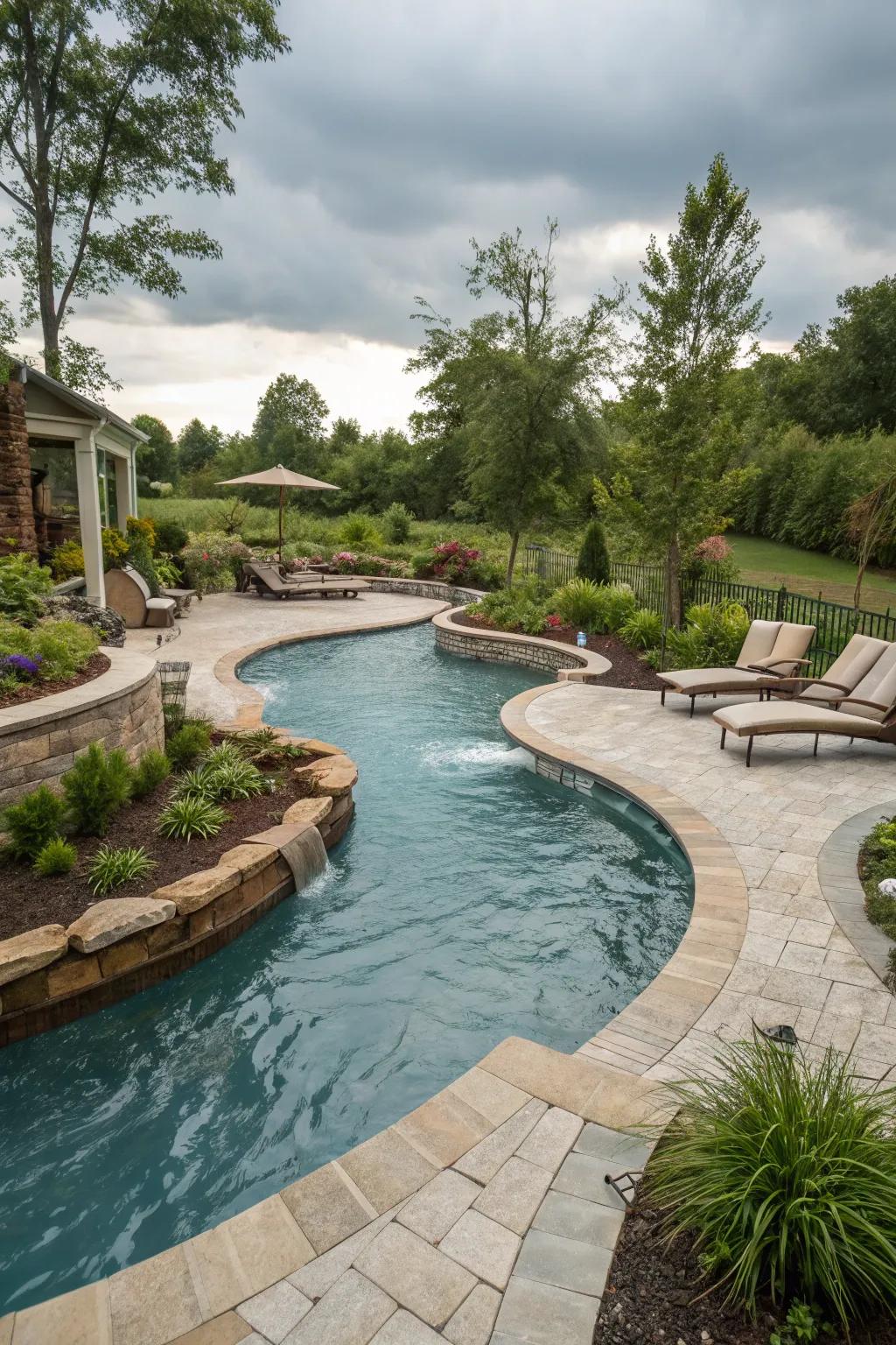 Lazy rivers add a whimsical and relaxing touch to any pool design.