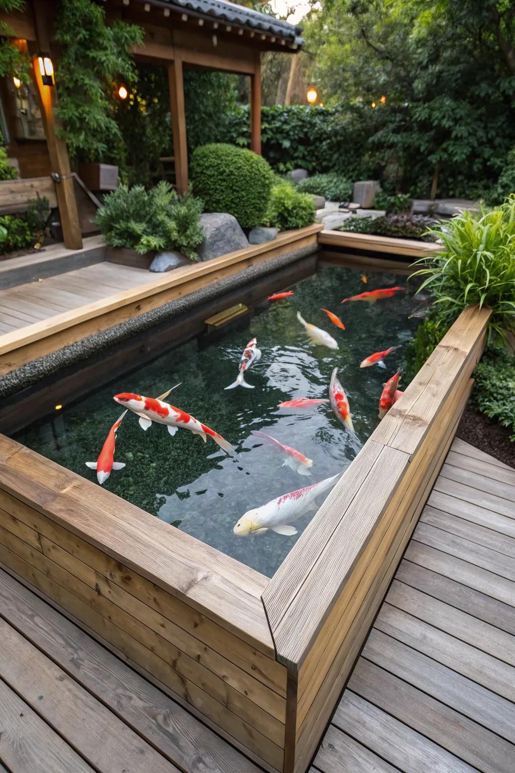 A koi pond brings elegance and life to your garden oasis.