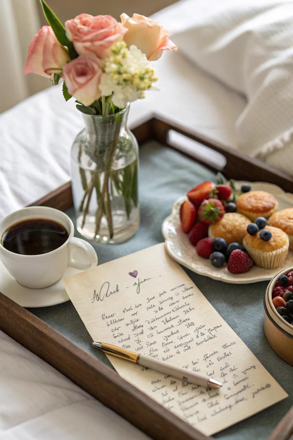 A personalized love note adds a heartfelt touch to your breakfast.