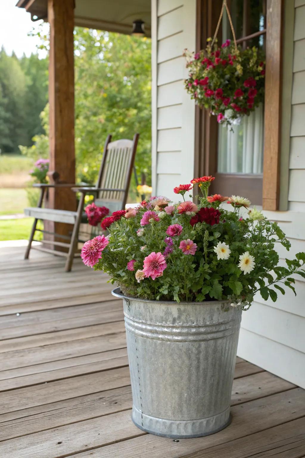 Galvanized metal pails offer a charming farmhouse aesthetic.