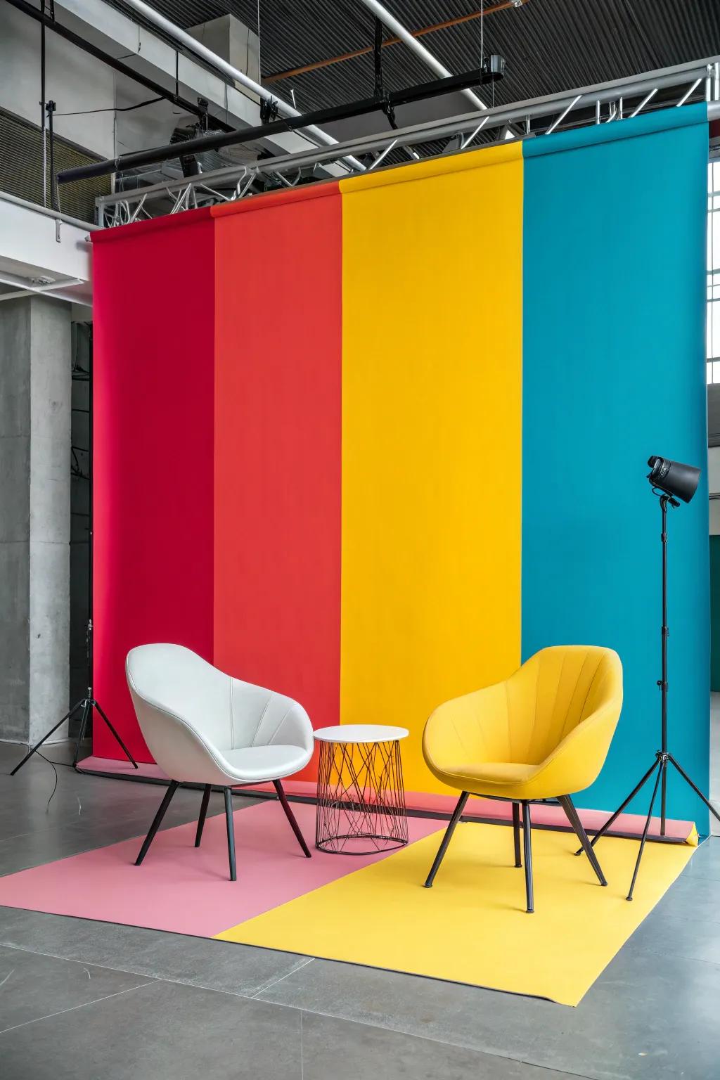 Make a bold statement with a vibrant color block backdrop.