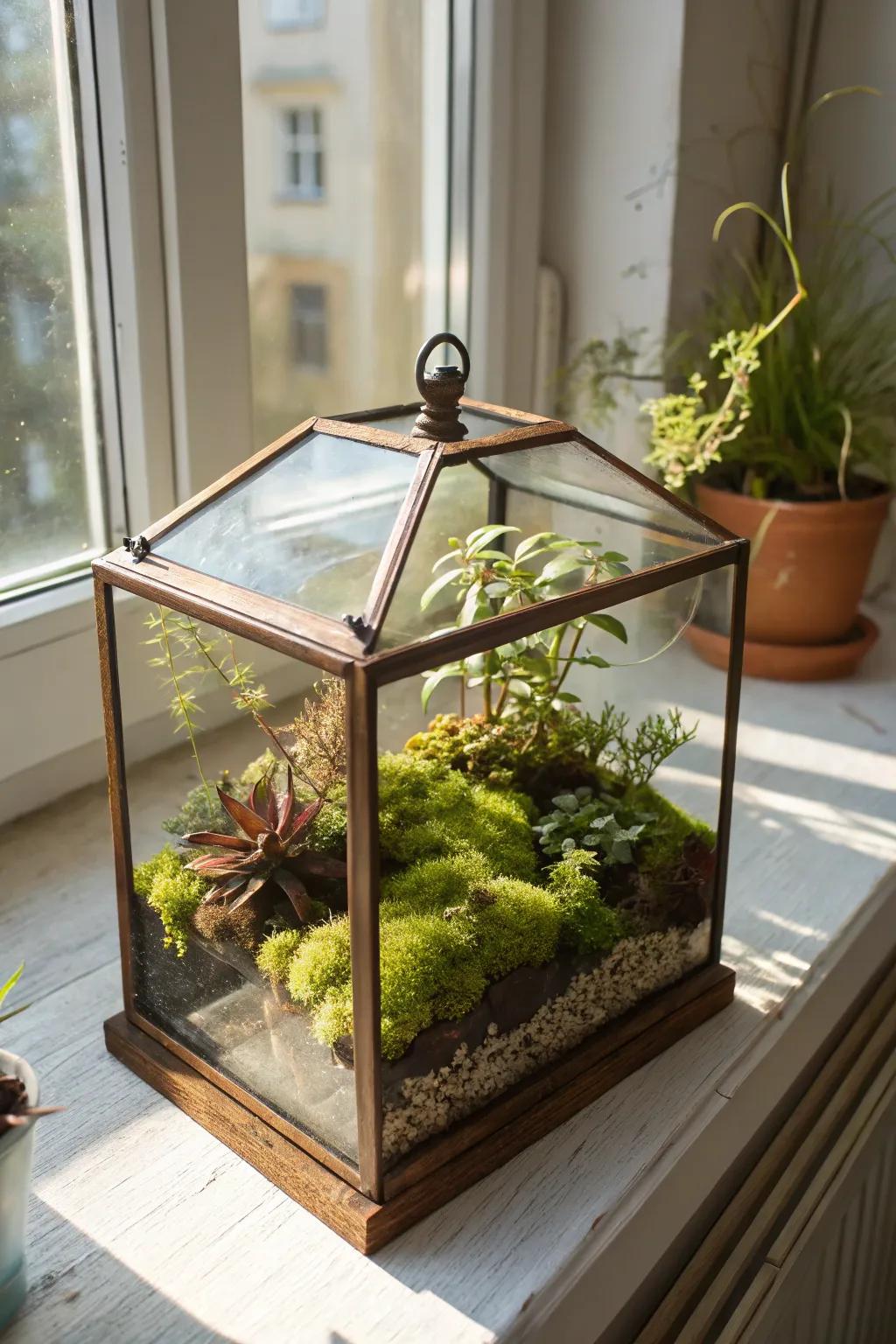 A terrarium shadow box bringing nature indoors.