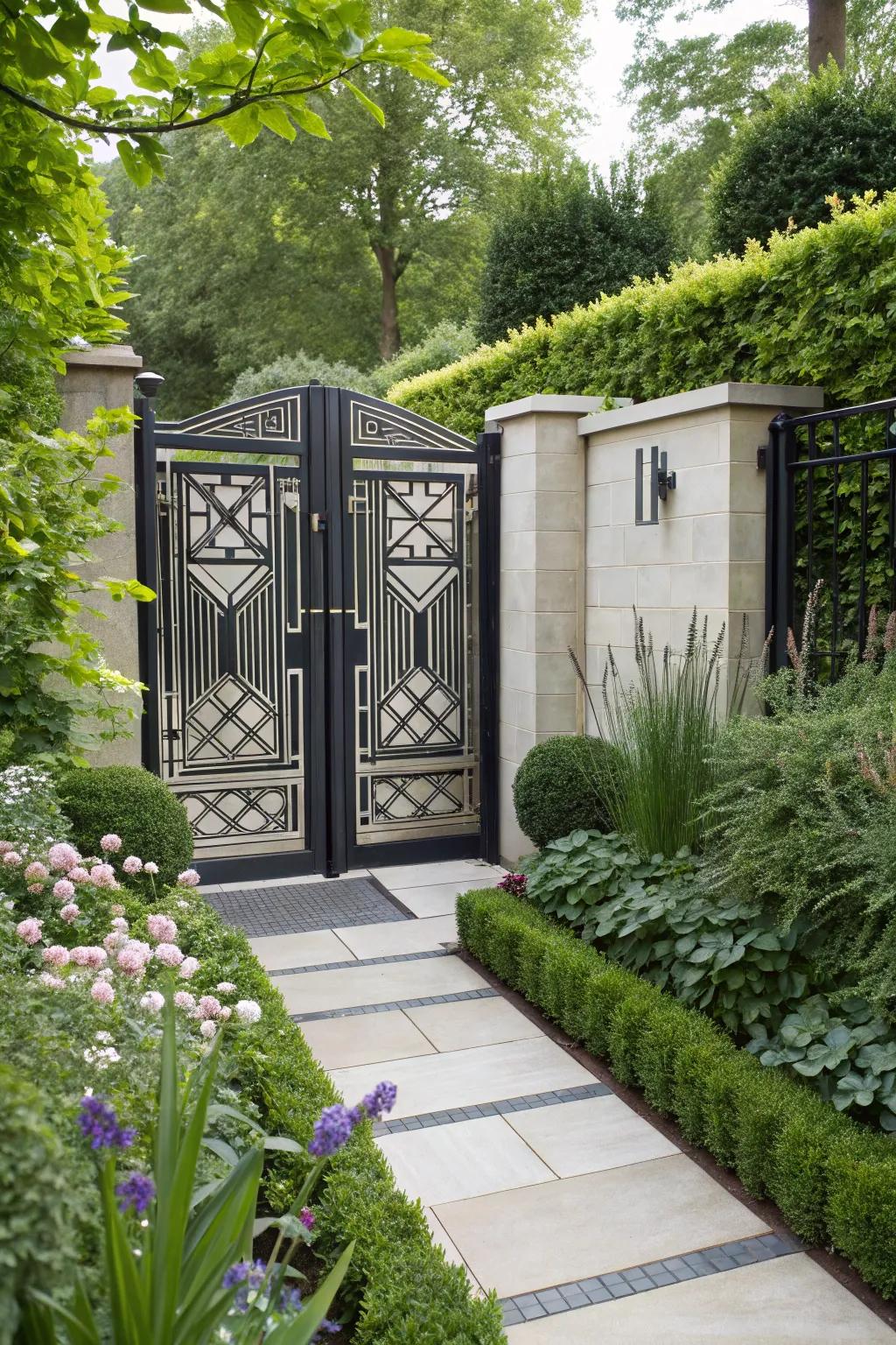 An Art Deco gate that adds vintage glamour.