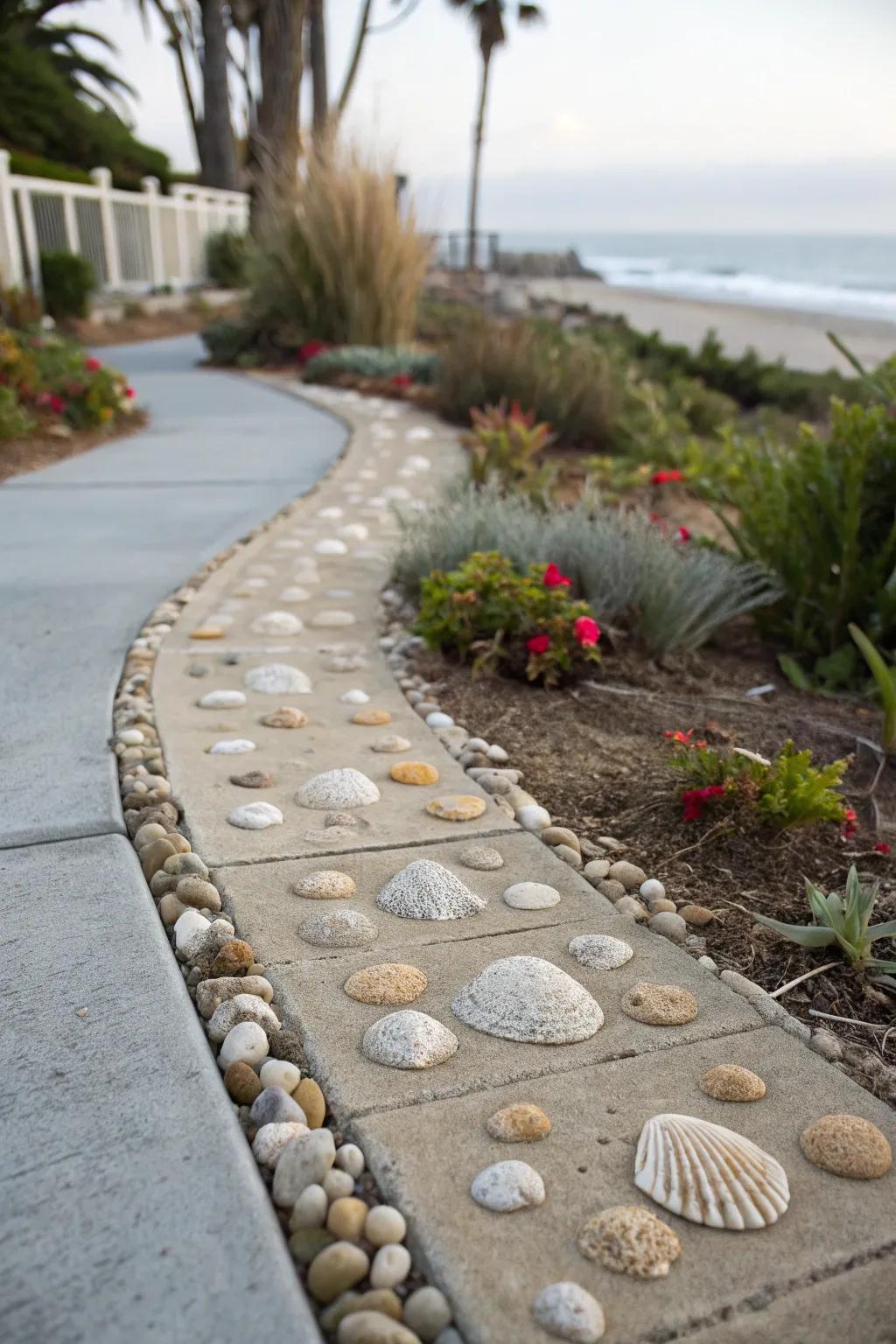 Shell-infused concrete brings a seaside vibe to your sidewalk.