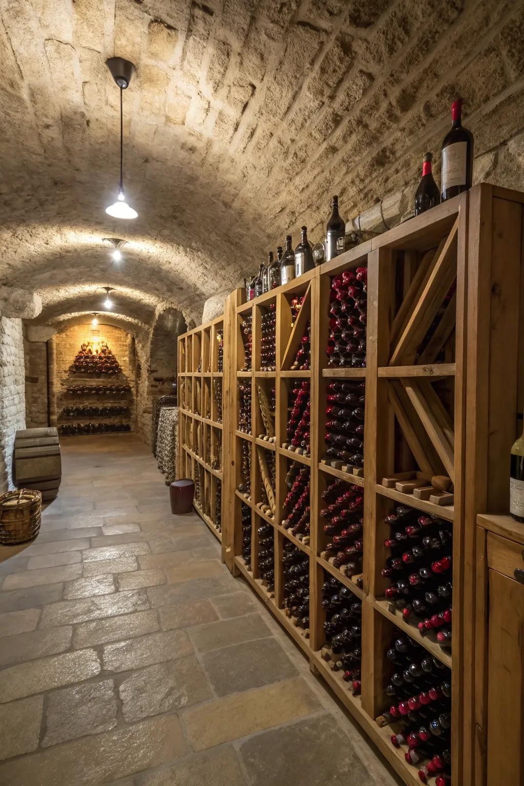 A basement wine cellar adds sophistication and style.