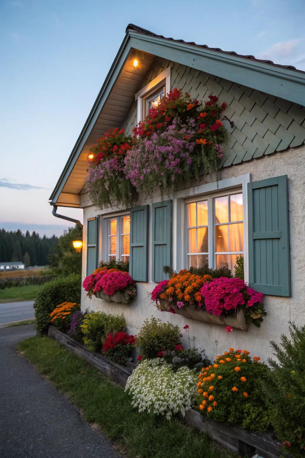 Flower boxes add a cheerful touch of color to your exterior.