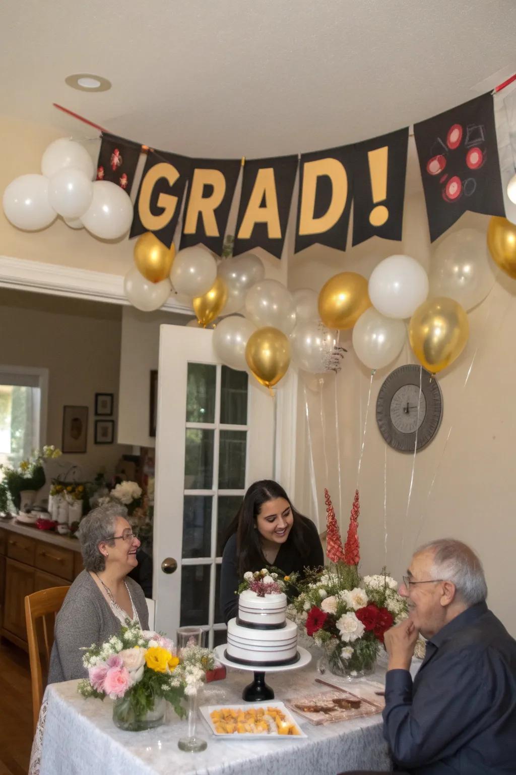 A personalized graduation banner makes the celebration uniquely theirs.