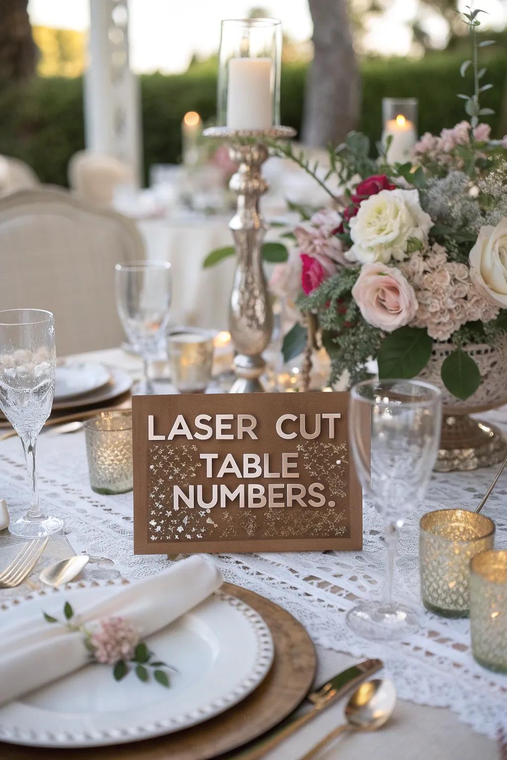 Laser-cut designs add craftsmanship and elegance to your tables.