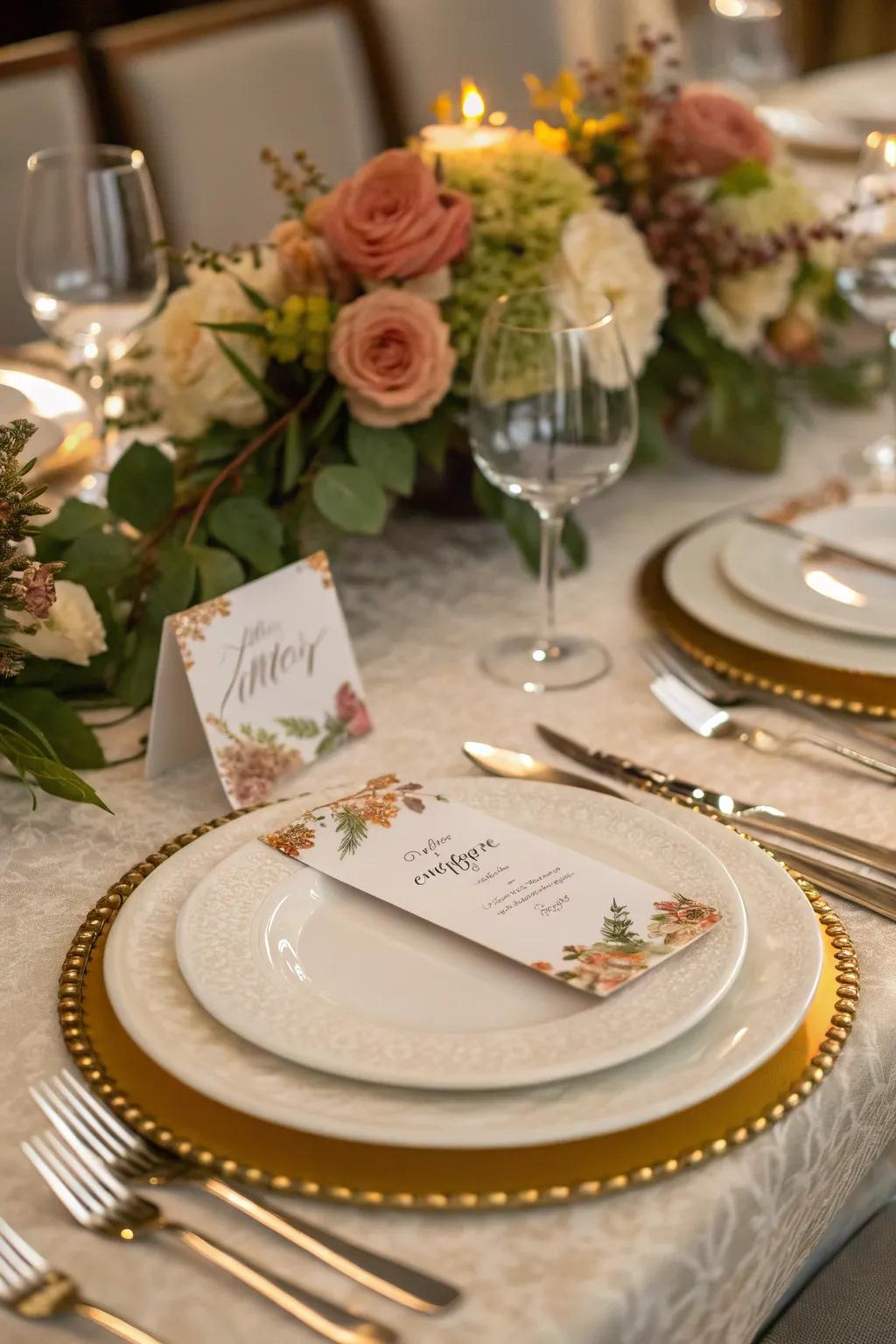 Personalized place cards add a thoughtful touch.