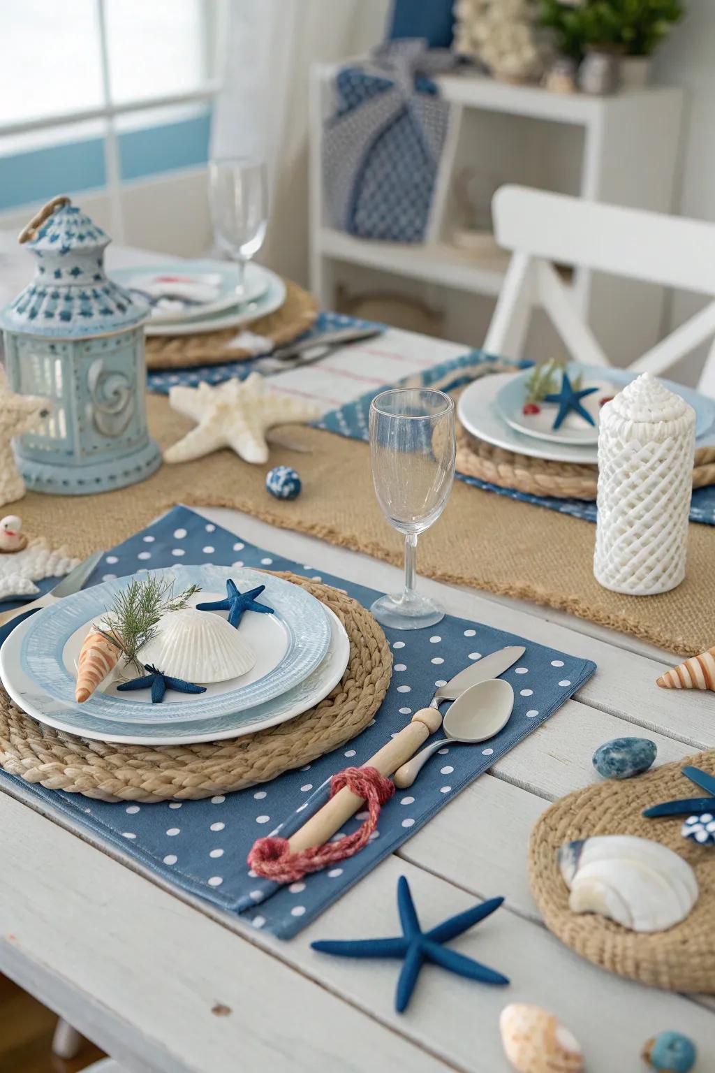 Whimsical themes like a seaside escape add fun to the table.