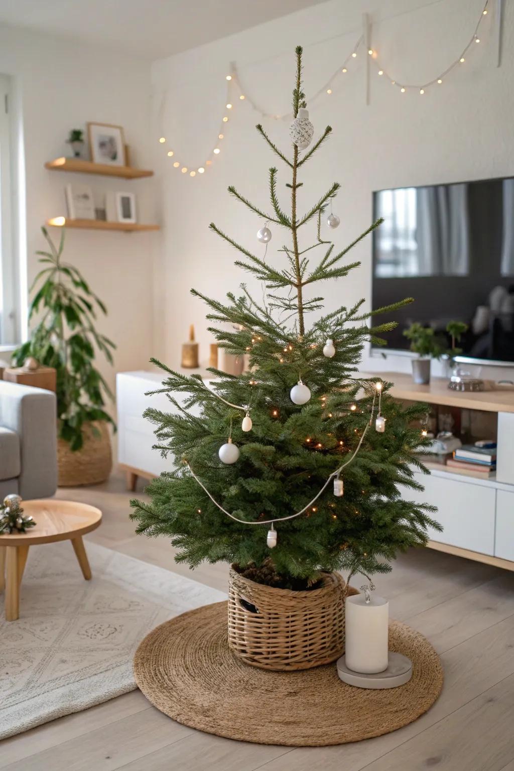 A serene Scandinavian-themed tabletop Christmas tree.