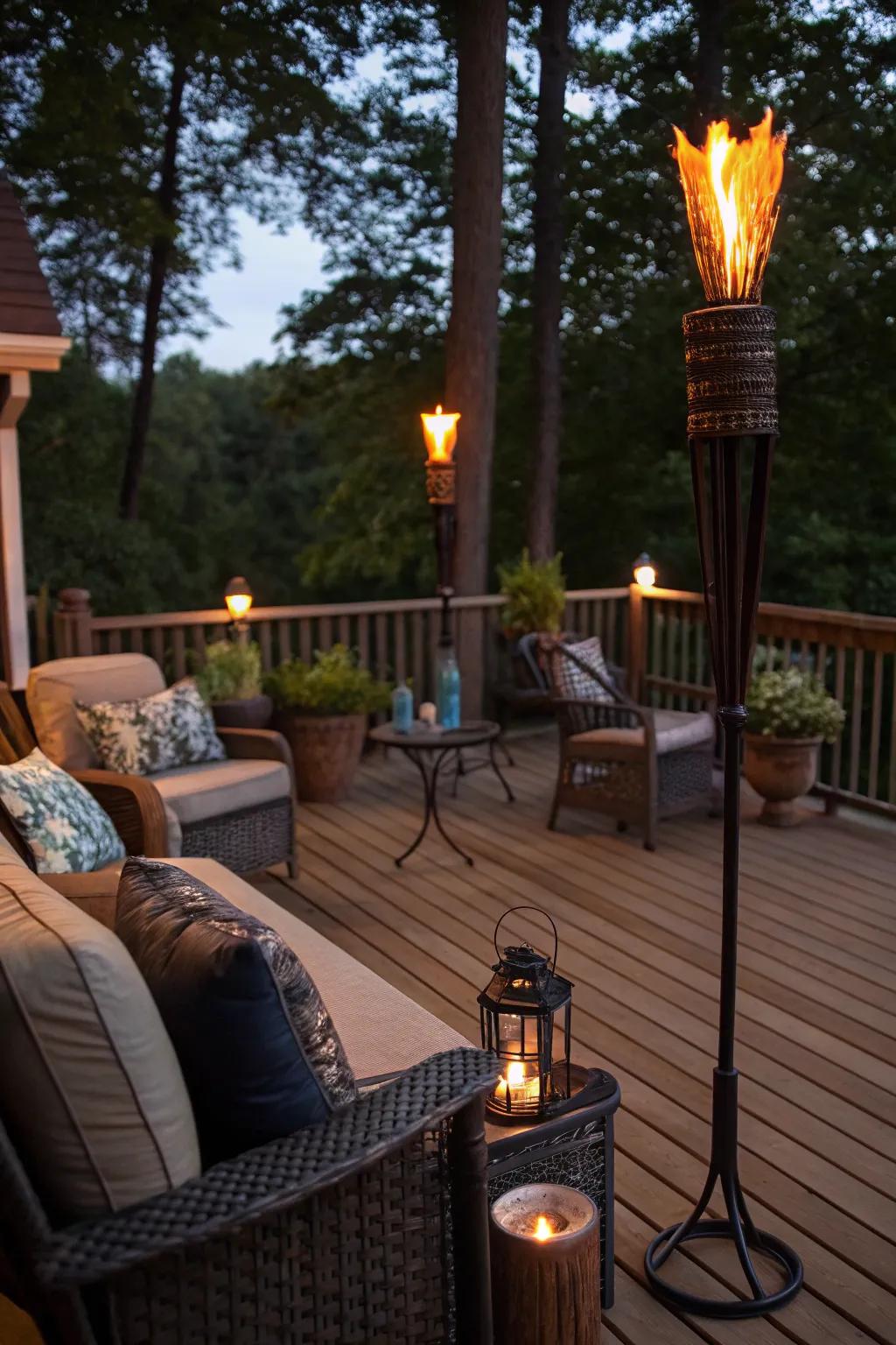 Extend your living space with tiki torches on the deck.