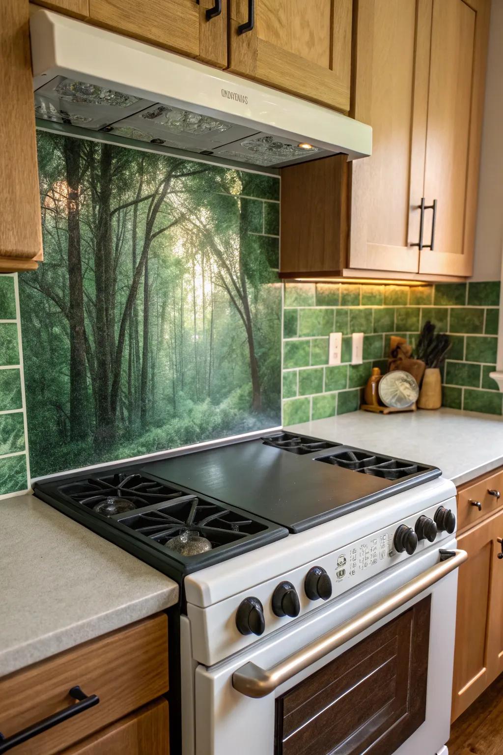 Green tiles channel nature's tranquility into your kitchen.