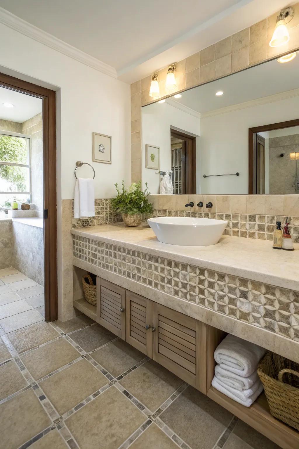 Floating countertops enhance space and lightness.