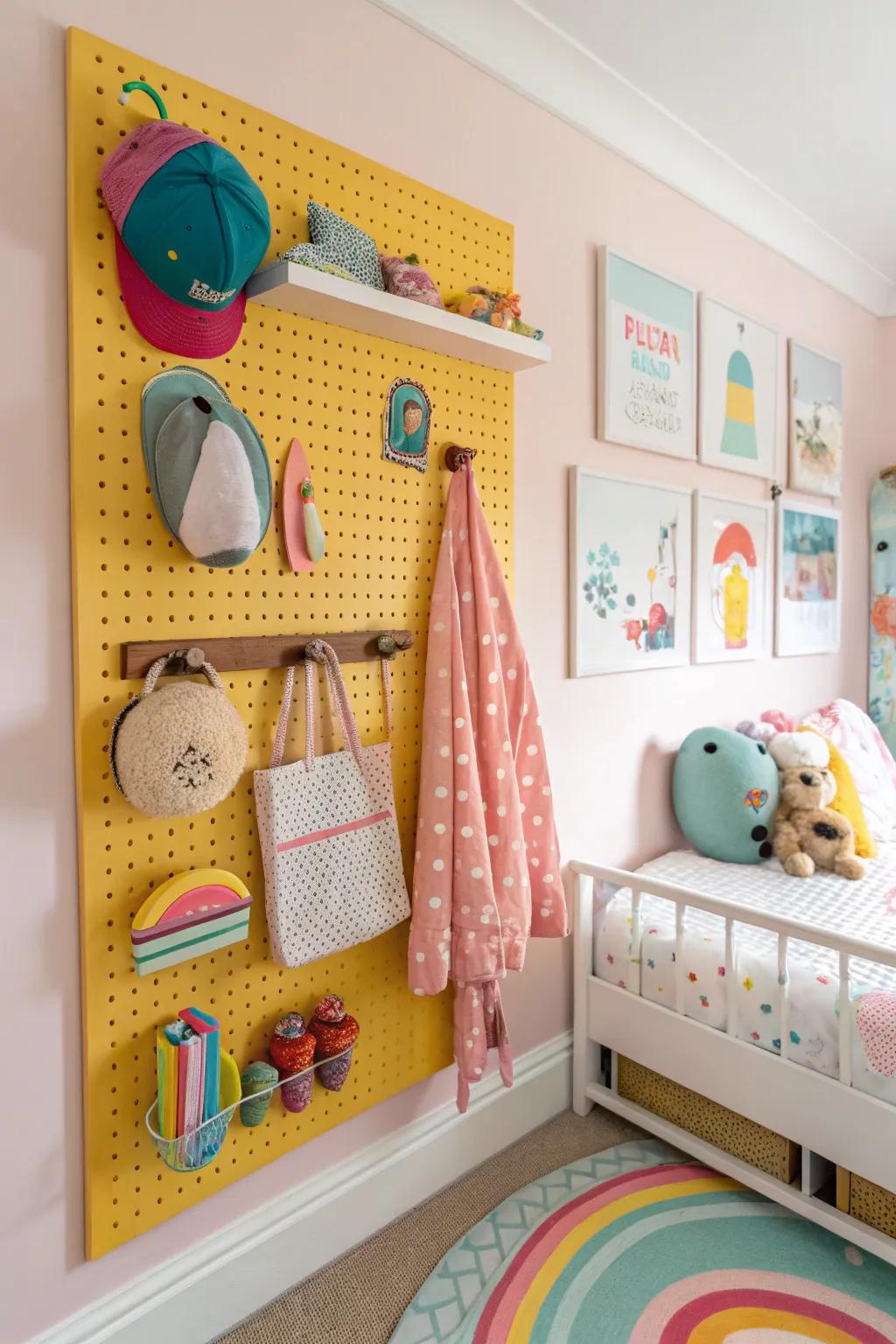 A pegboard offers flexible and stylish storage.