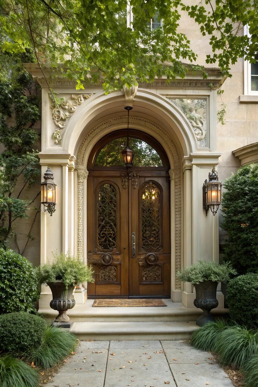 Arched entrances add drama and grandeur to traditional homes.