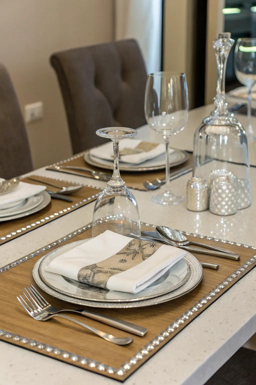 Modernize your dining with reflective mirror placemats.