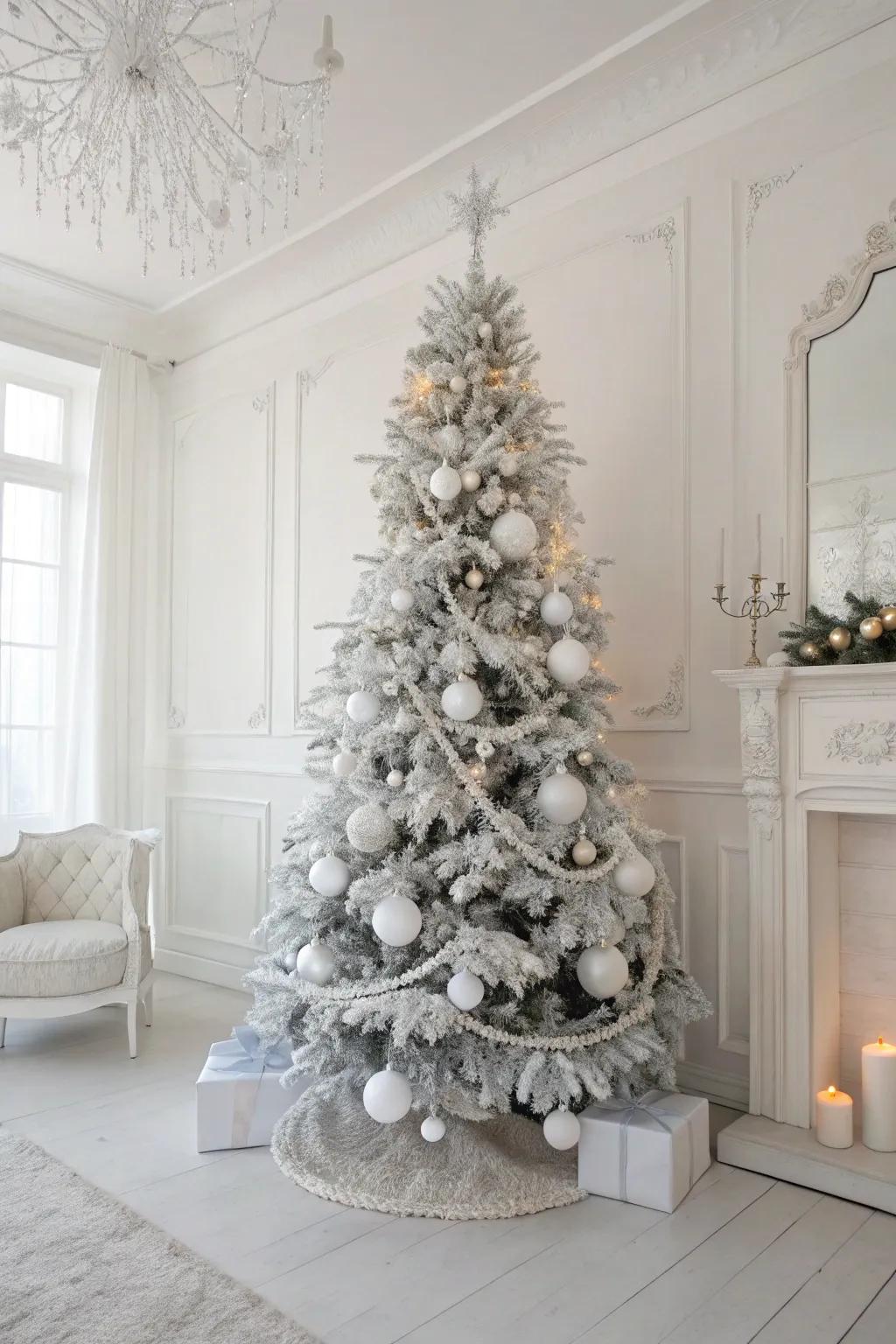 Timeless white-on-white theme for a serene Christmas tree.