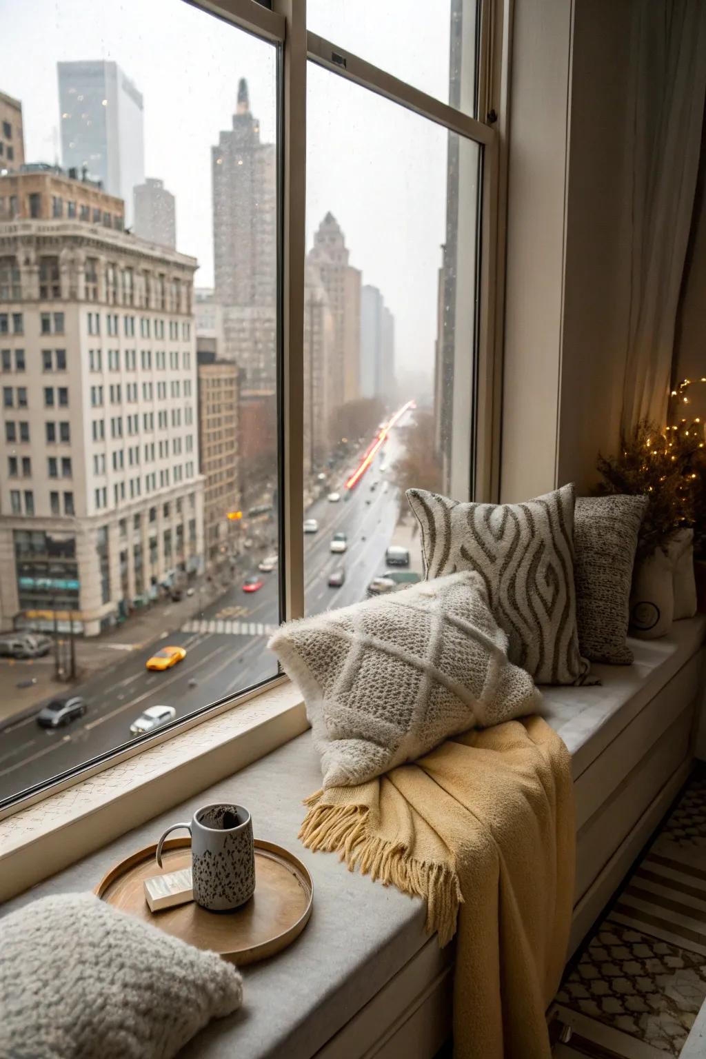 Cushions transform the windowsill into a cozy reading nook.