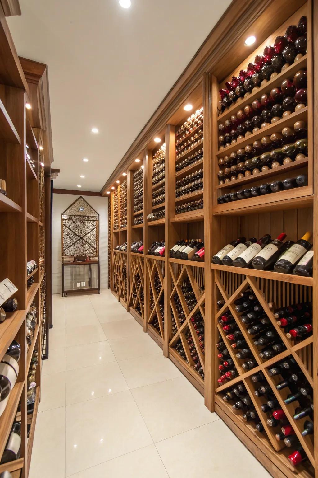 Wine cellar showcasing a symmetrical and balanced design.