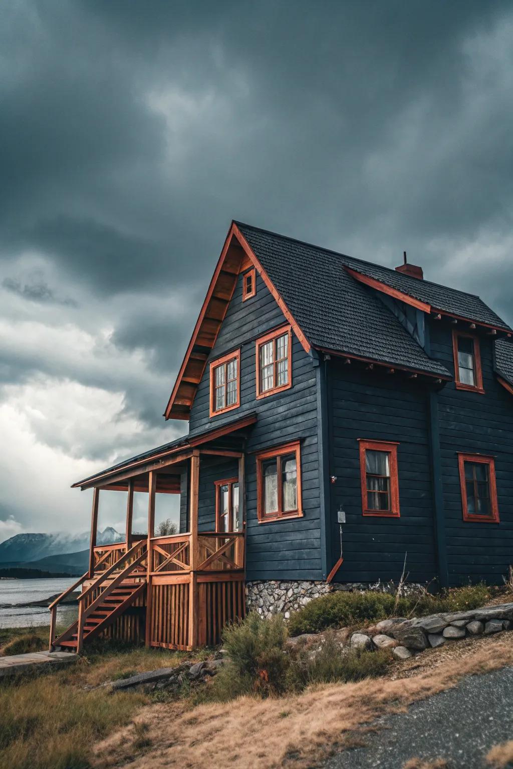 A striking wooden house that makes a bold statement with its dark exterior.