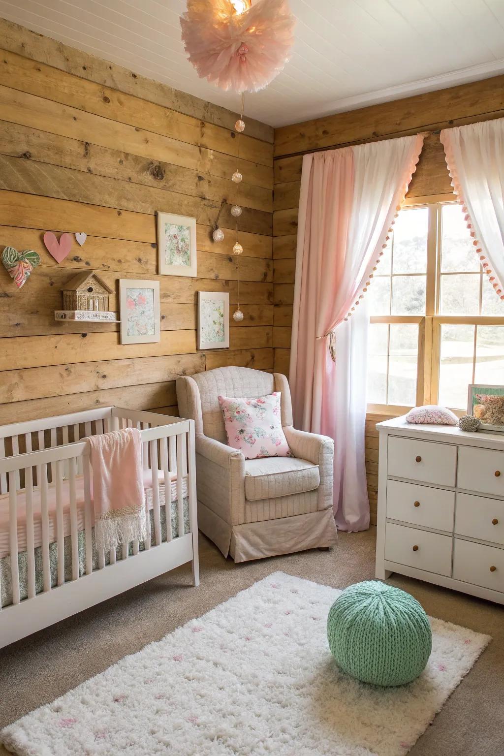 A nursery with elegant wood paneling.