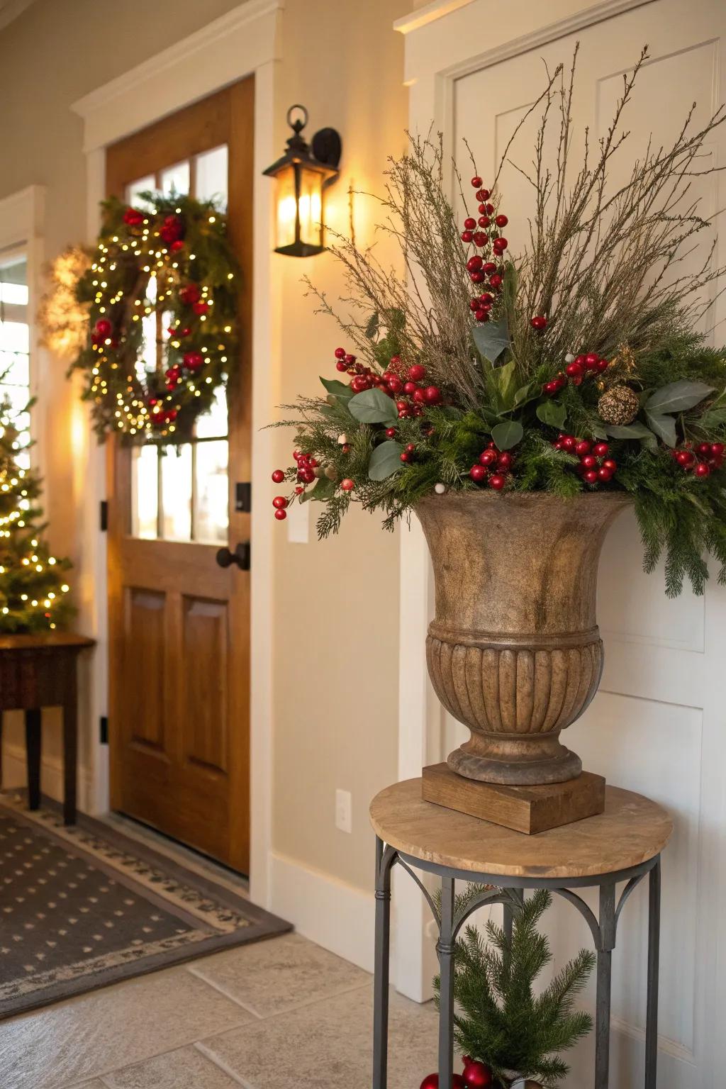 Bring holiday cheer with festively decorated wooden vases.