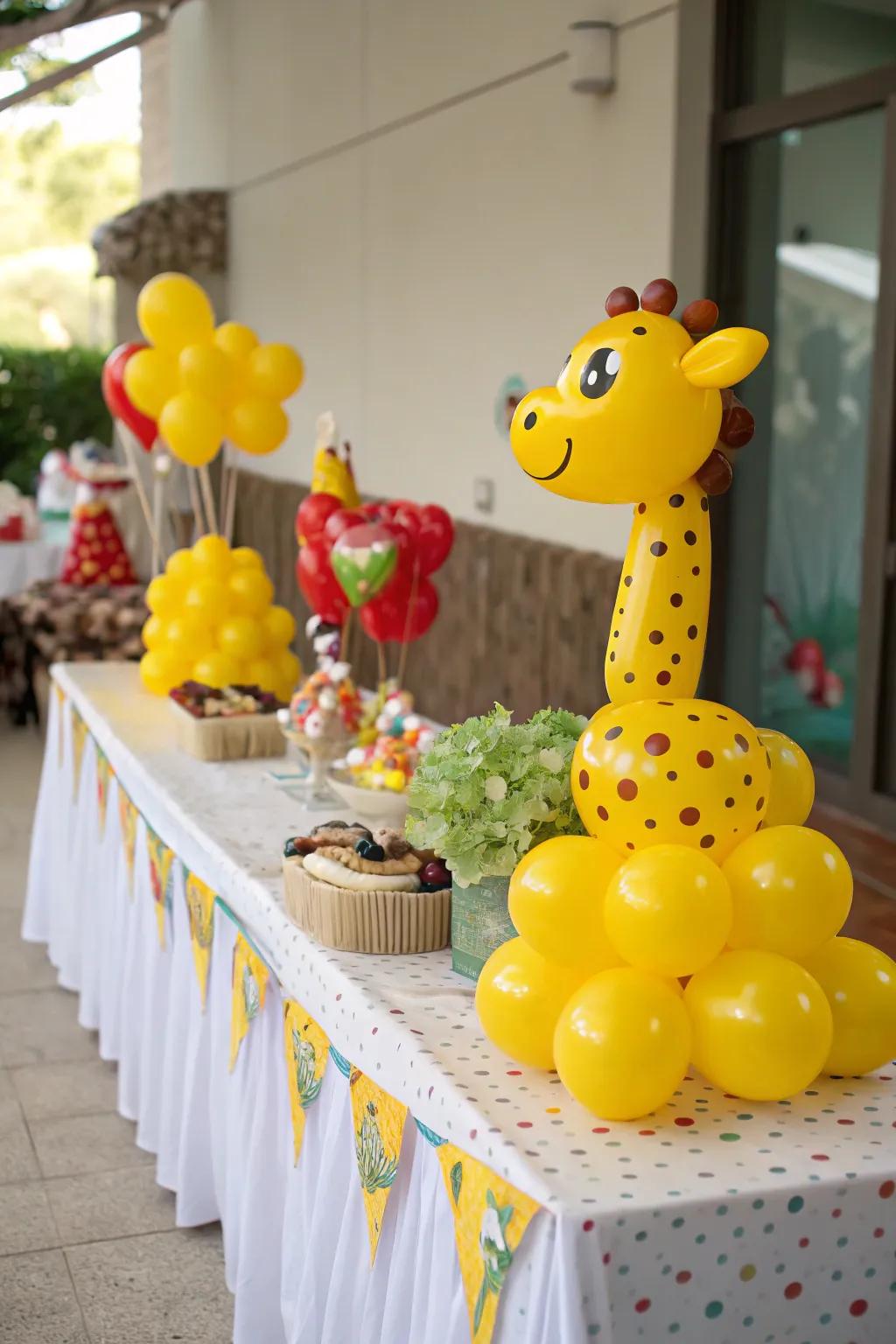 Playful yellow balloon animals for a fun touch.