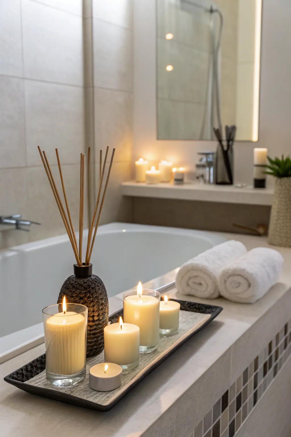 Calming scents elevate the sensory experience of a zen bathroom.