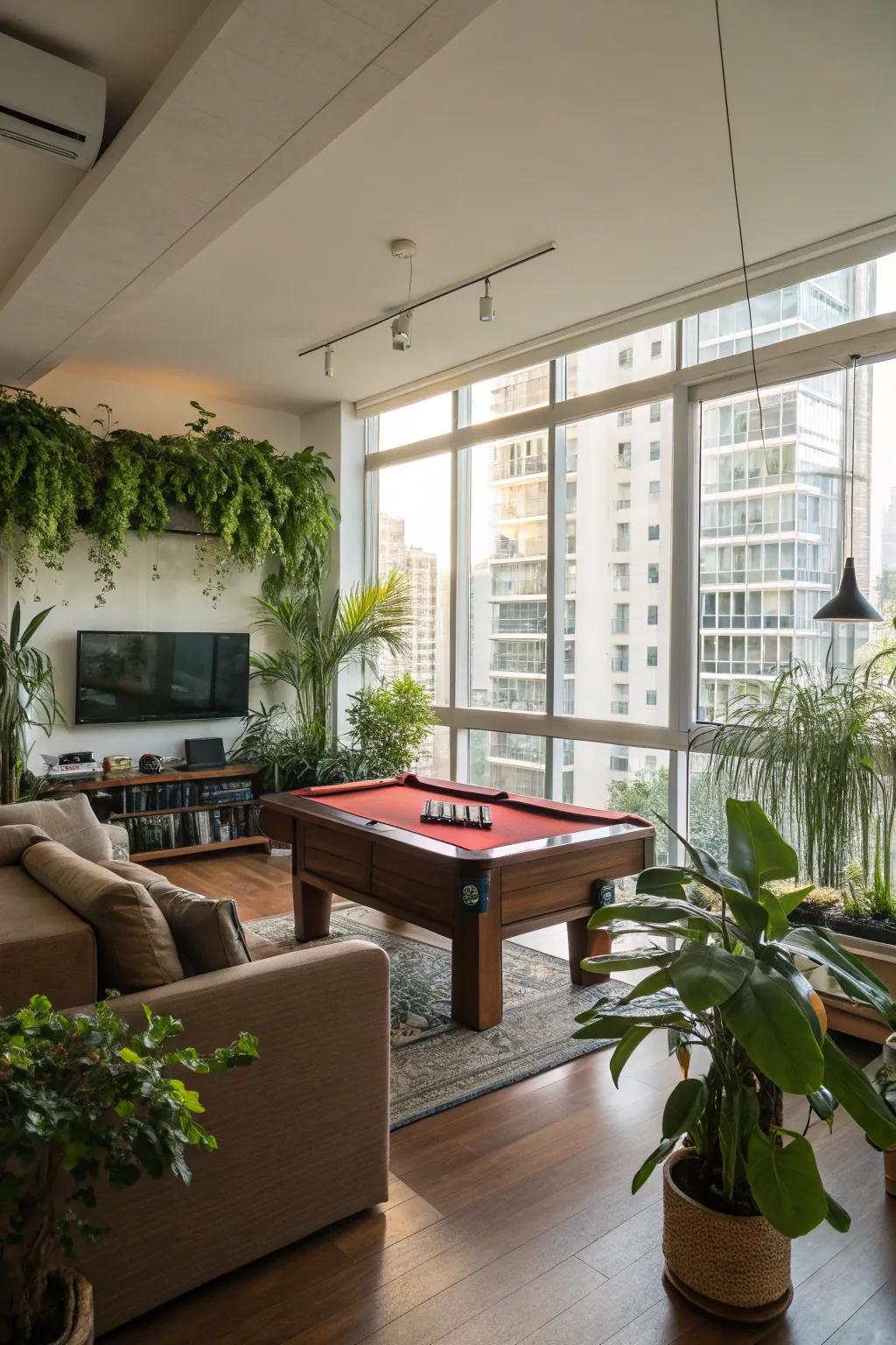 Live plants can add a fresh and vibrant touch to your game room.