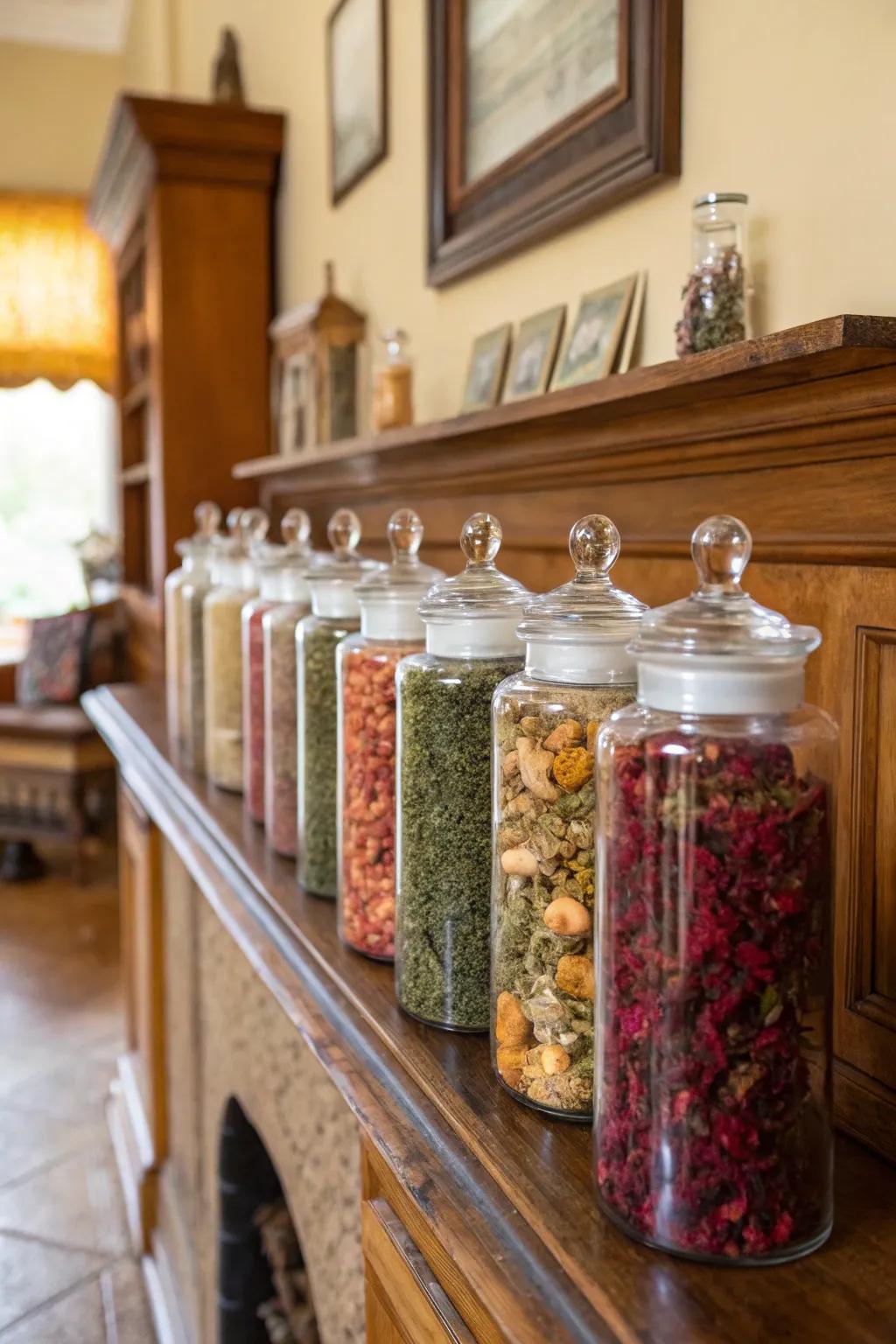 Scented apothecary jars infuse your home with delightful aromas.