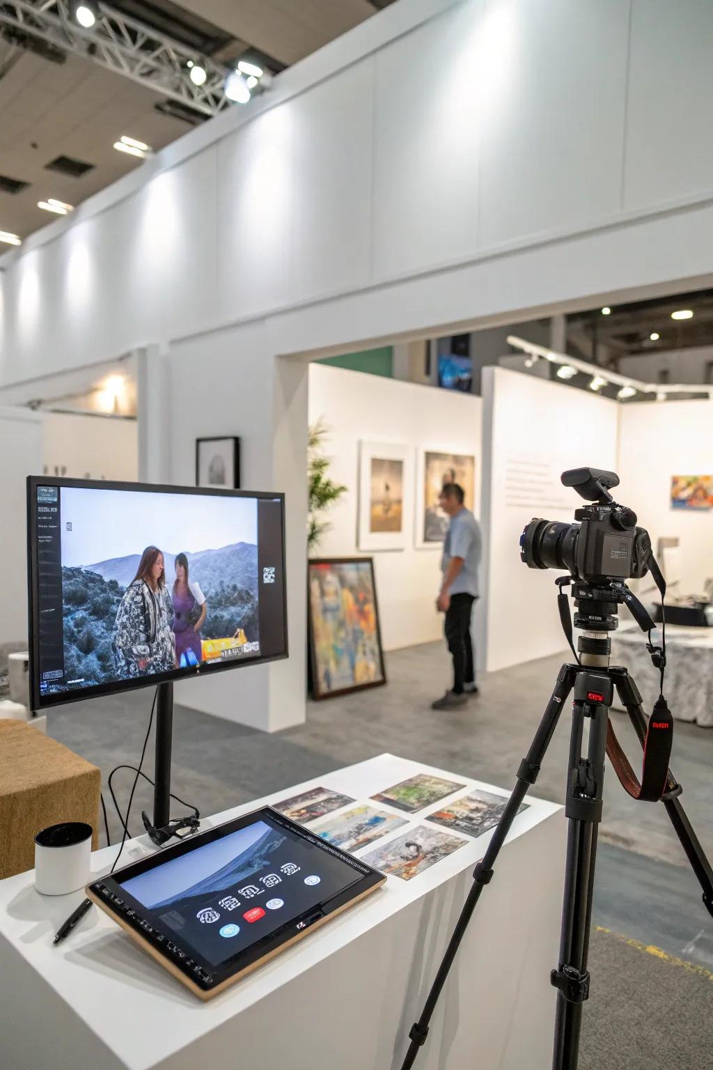 Dynamic digital displays enhancing the booth.