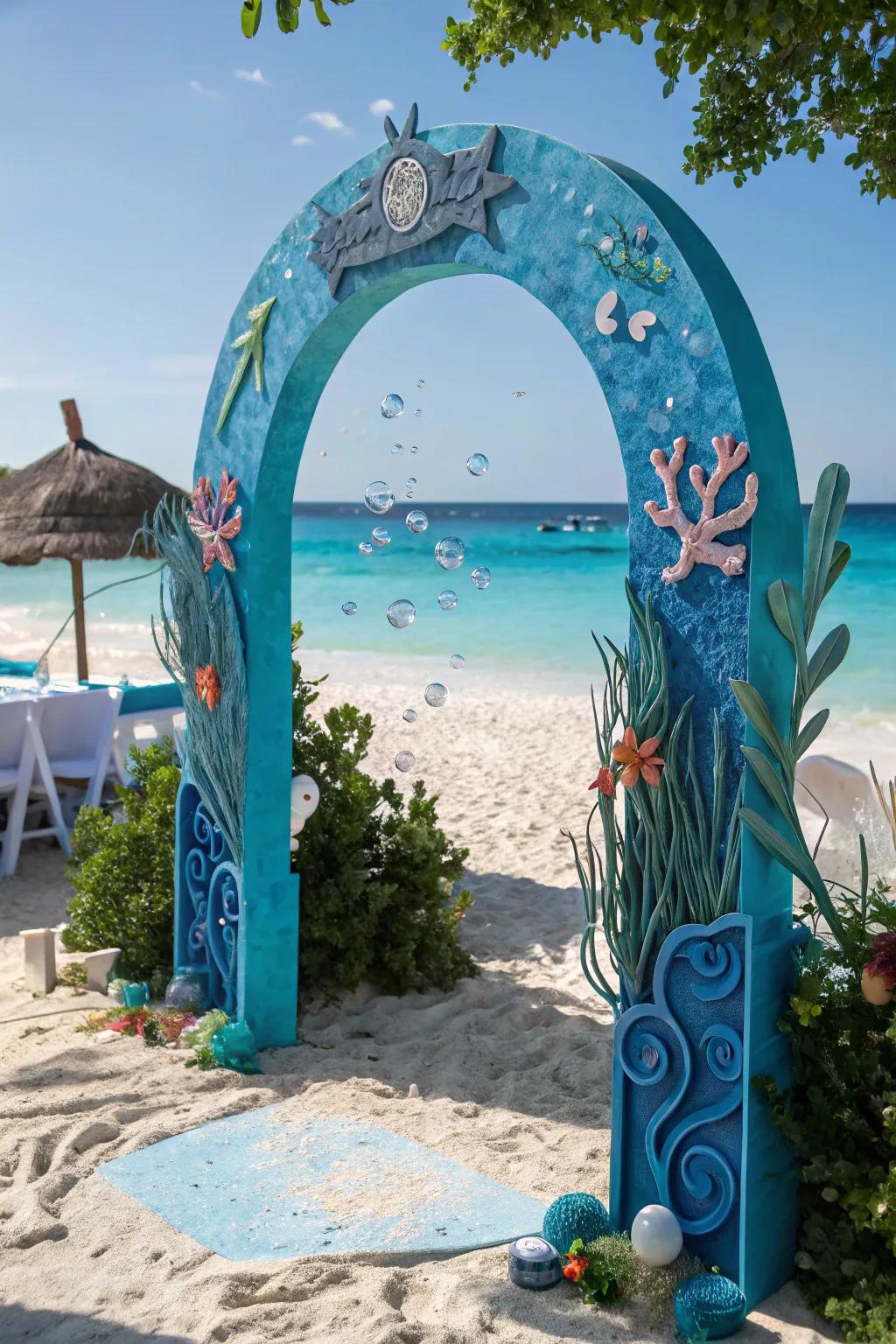 An underwater-themed arch with sea-inspired elements for a whimsical touch.