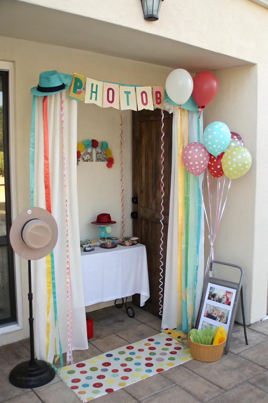 A DIY photo booth offers a fun and interactive entrance experience.