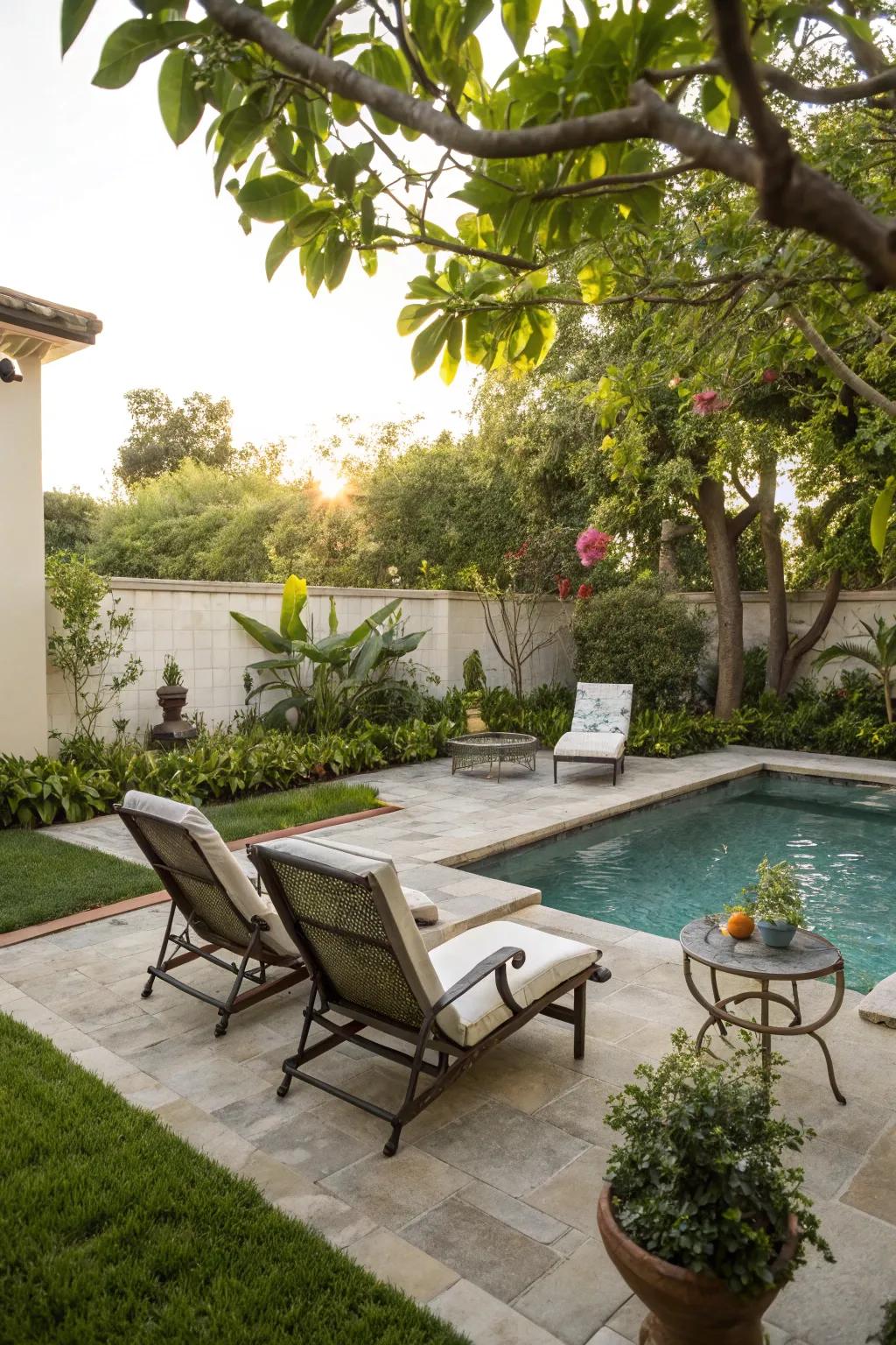 A small pool adds a refreshing touch of luxury.