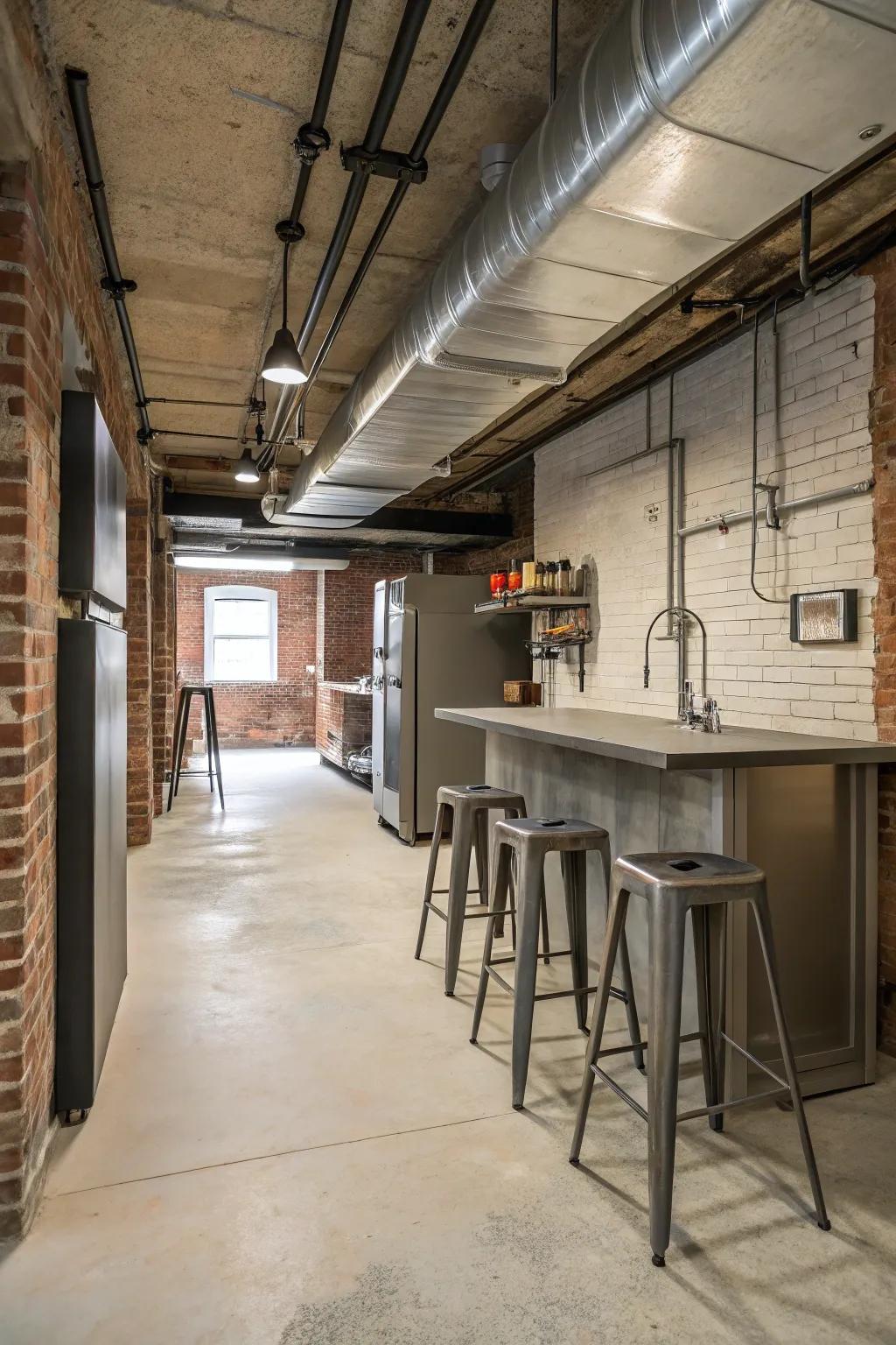 Industrial elements add a modern edge to your kitchenette.