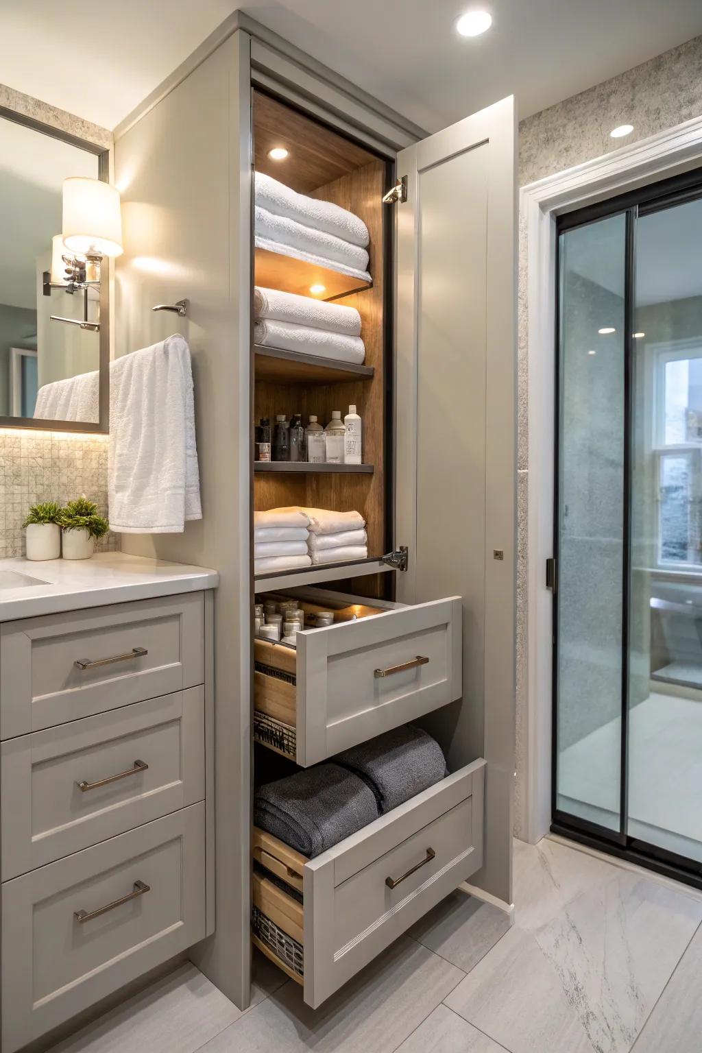 Pull-out cabinets offer easy access and organization.