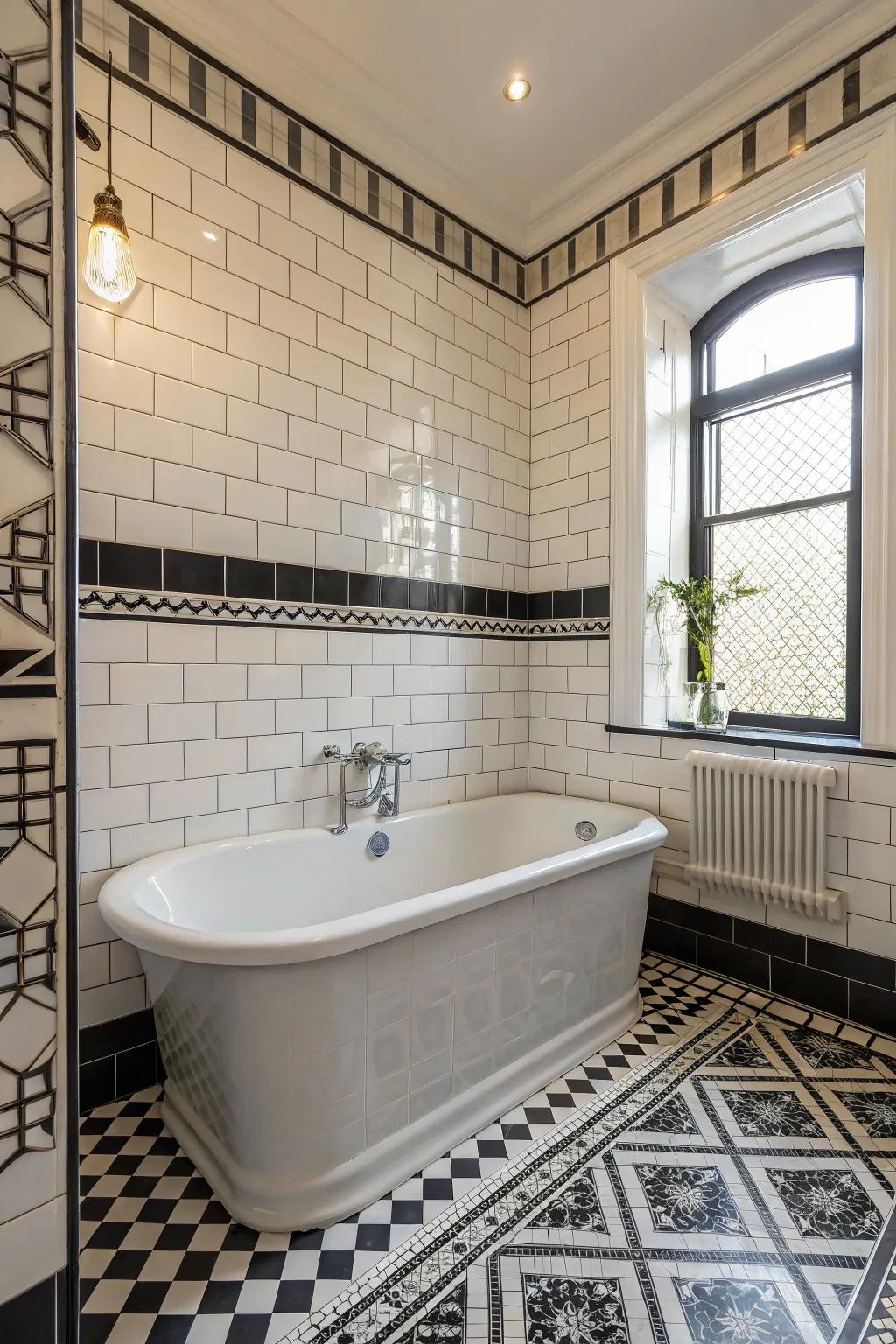 Make a statement with a bold black and white tile contrast.