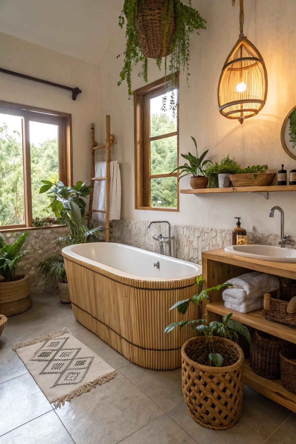 Combine sustainability and style with a bamboo bathtub frame.