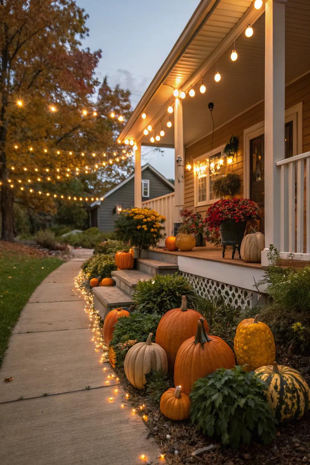 Seasonal decor adding festivity and charm to the garden.