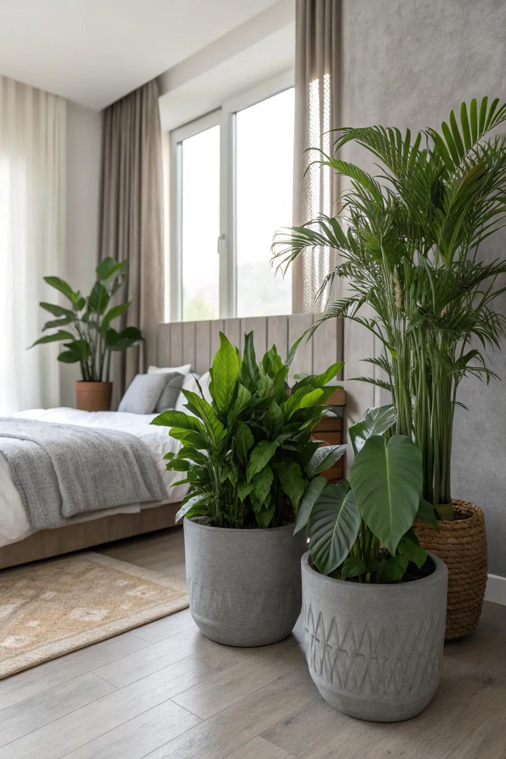 Grey planters adding a touch of nature indoors.