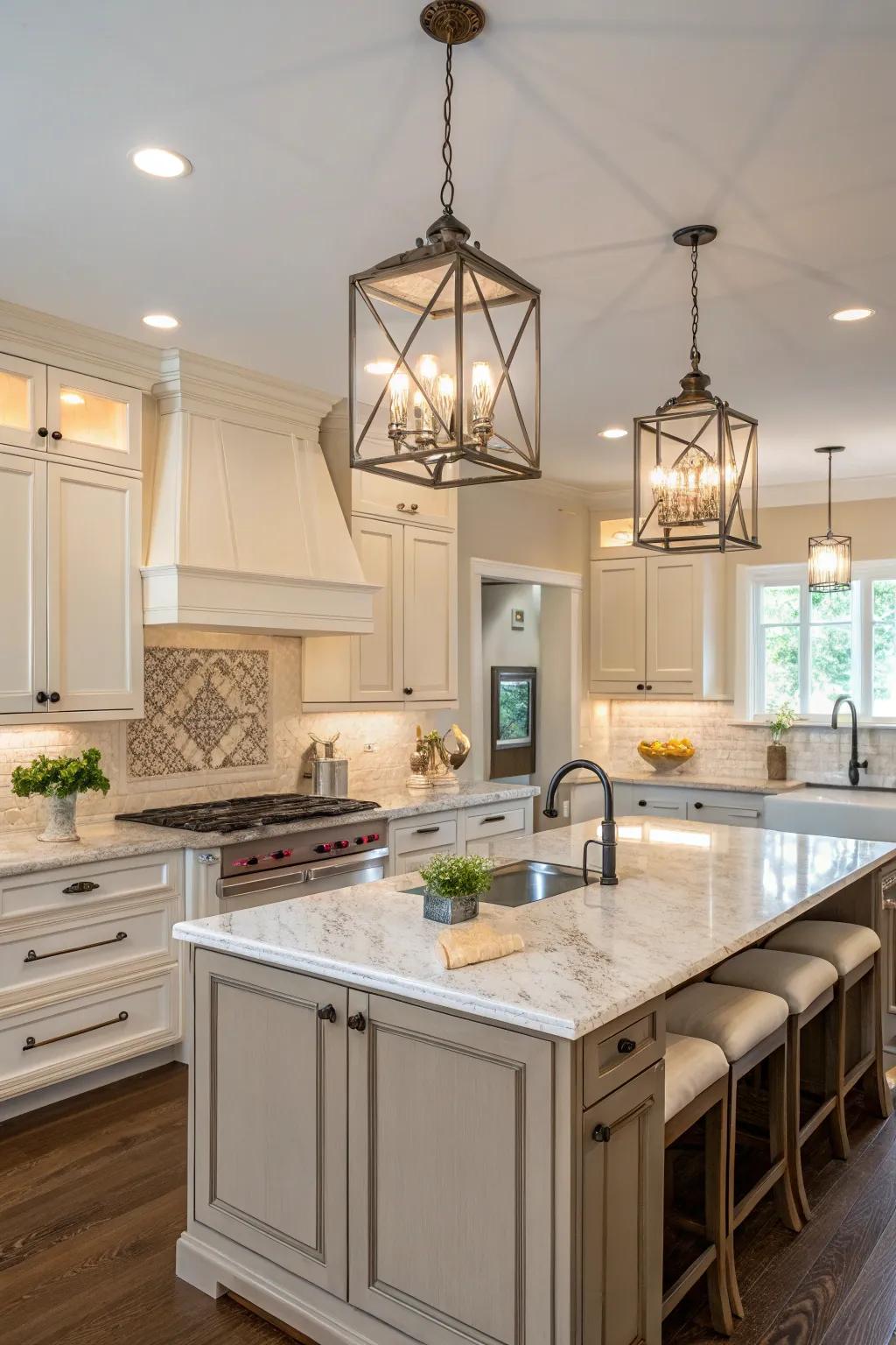 Symmetry in design elements enhances the kitchen's harmony.