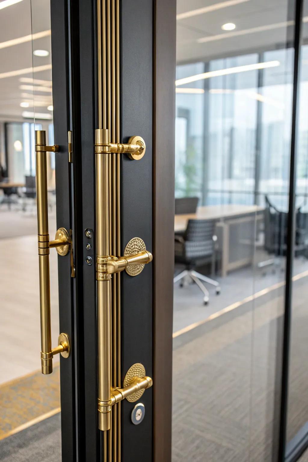 Gold-accented door handles add a subtle luxurious touch to your office.