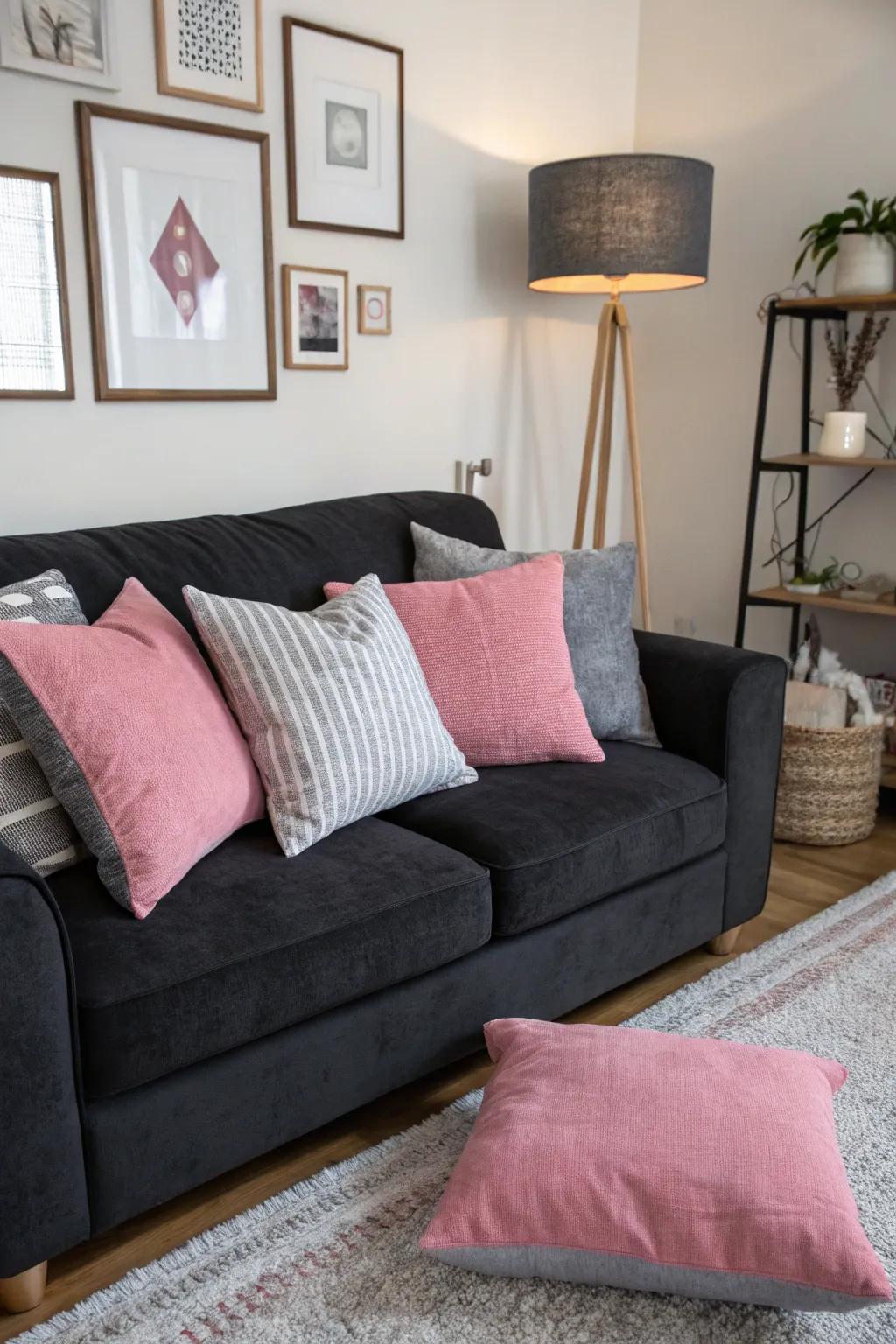 Contrasting cushions add dimension and visual interest.