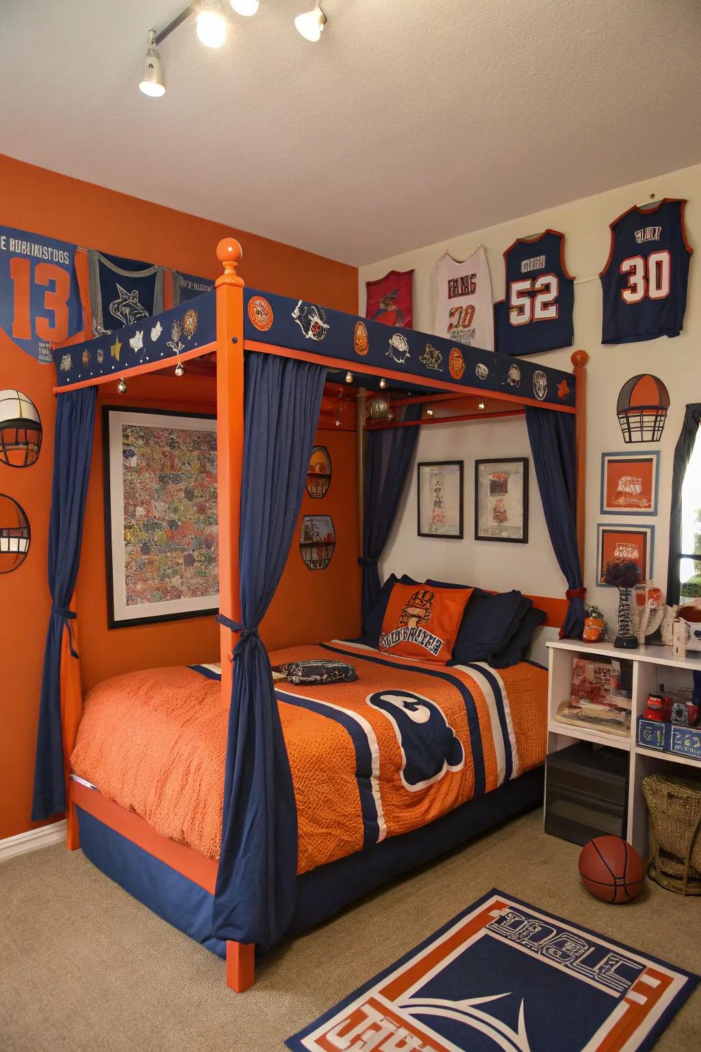 Score big with this sports-themed canopy bed.