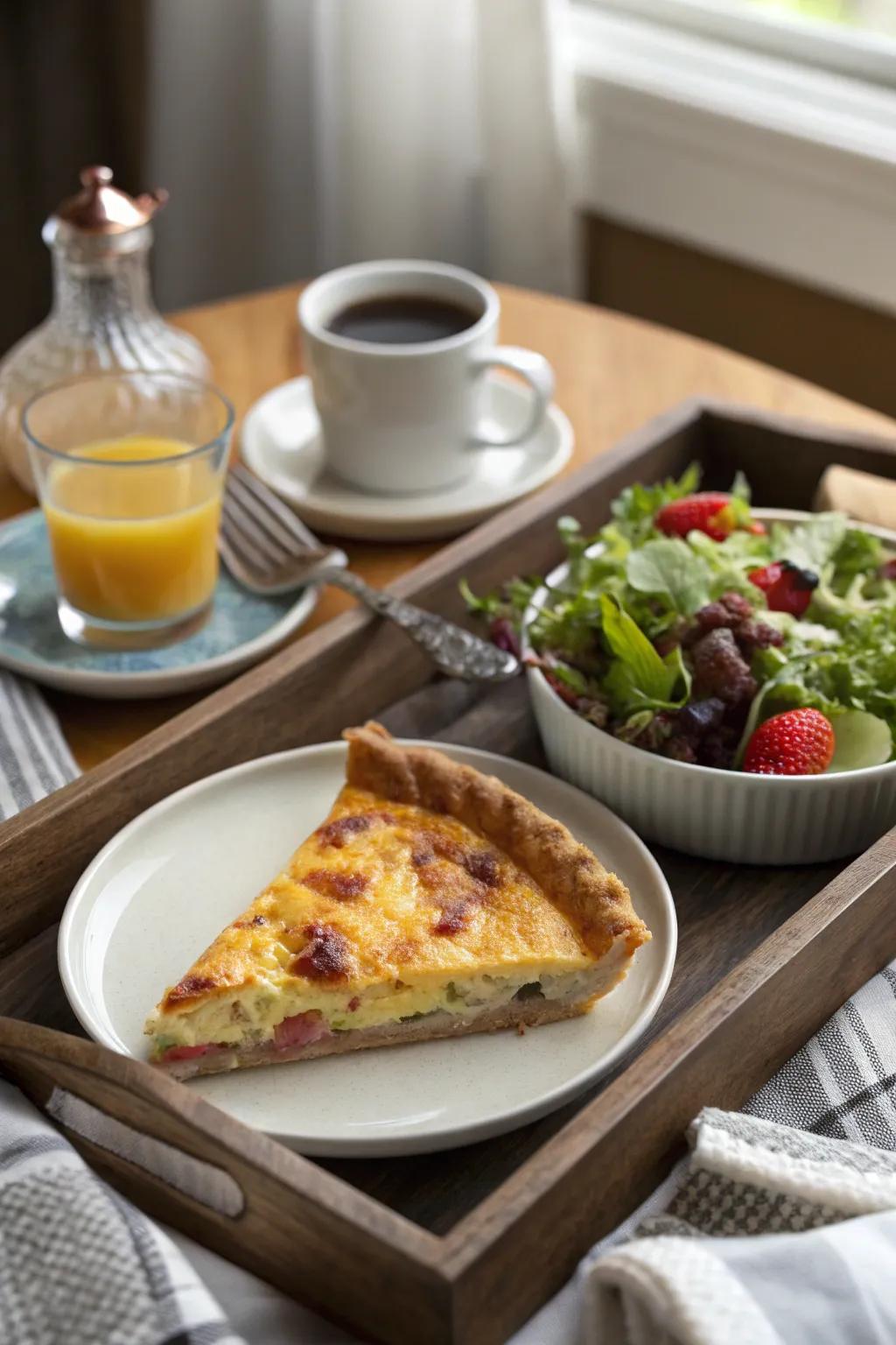 Quiche Lorraine offers a sophisticated and savory breakfast option.