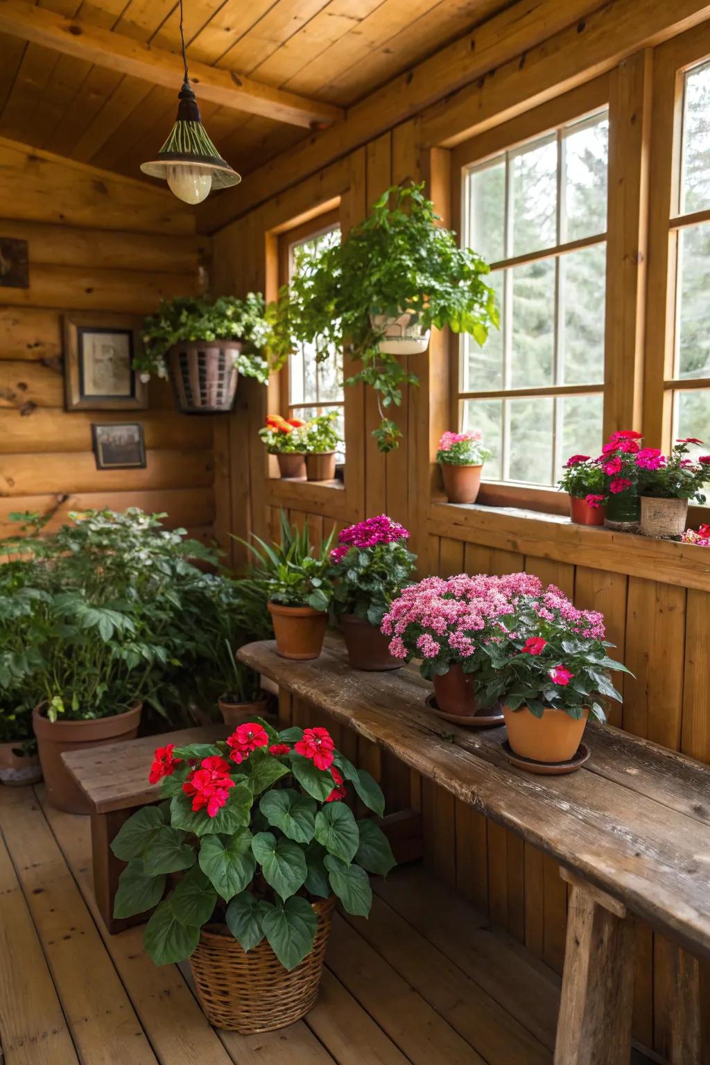 Greenery that adds life and color to the cabin interior.